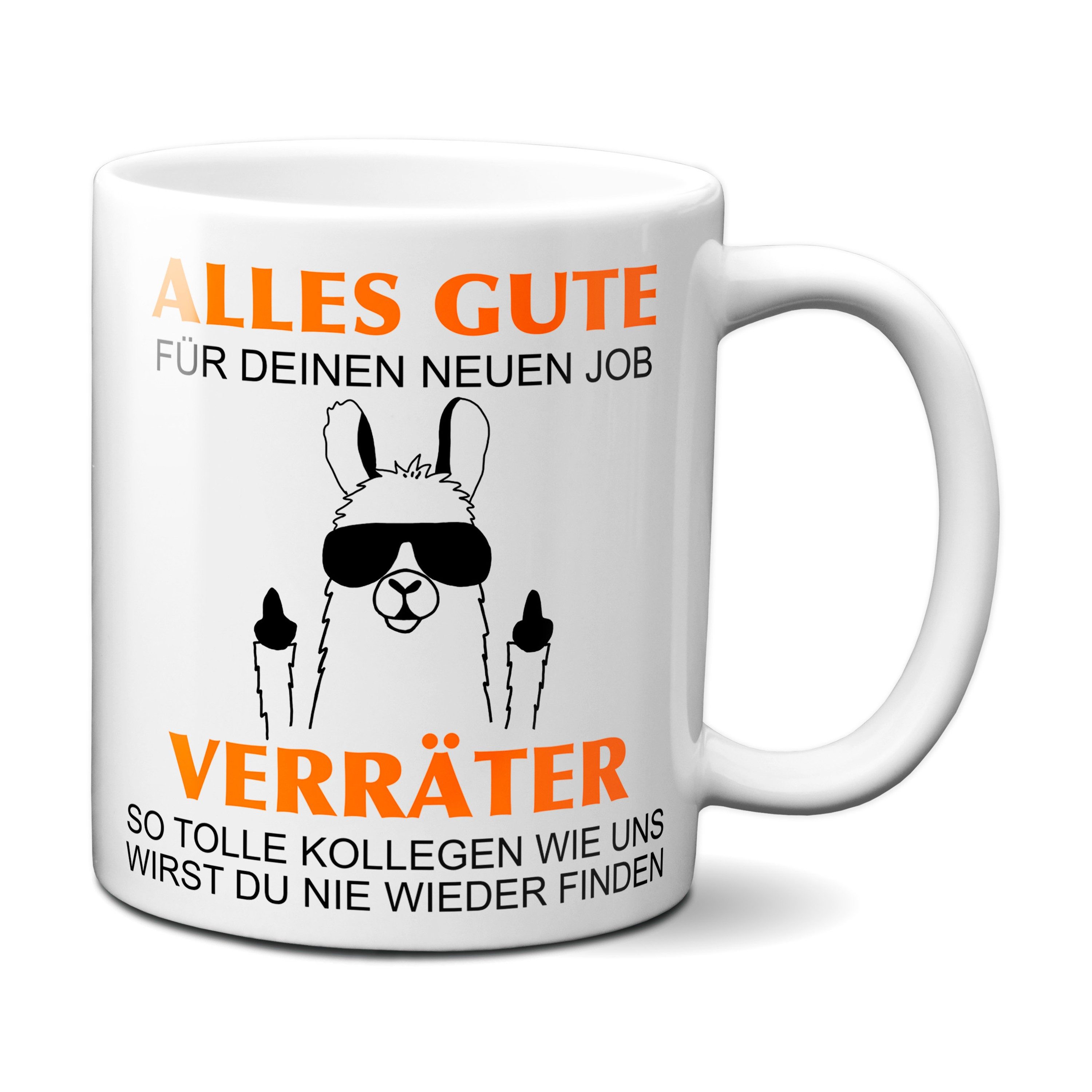 TASSENKING Tasse, Alles Gute für Deinen neuen Job. Du Verräter! - Lama / Weiß