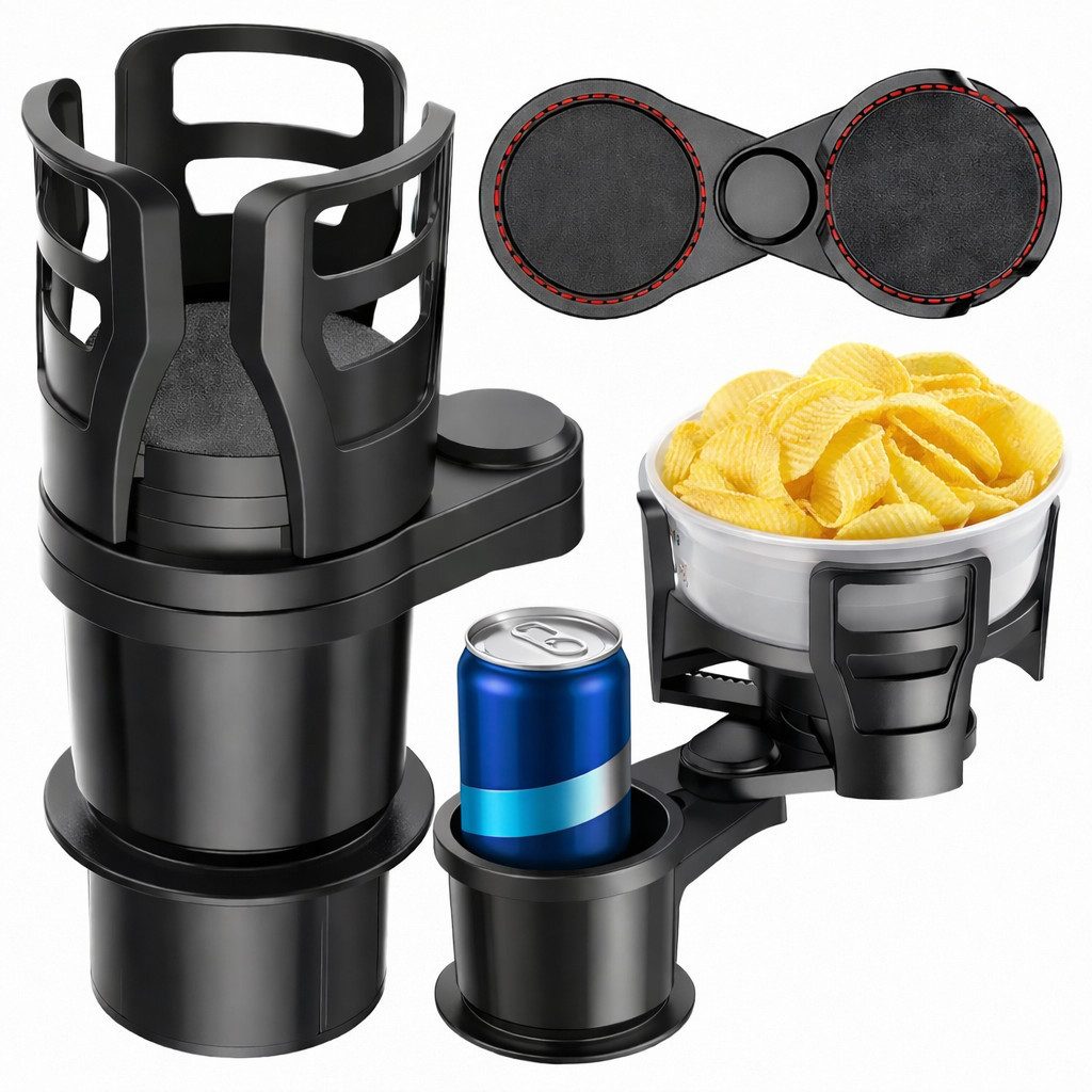 Realb2b Becher Auto Becherhalter 2in1 drehbar 360 verstellbar Getränkehalter, 360 Grad drehbar verstellbar platzsparend robust ABS flexibel