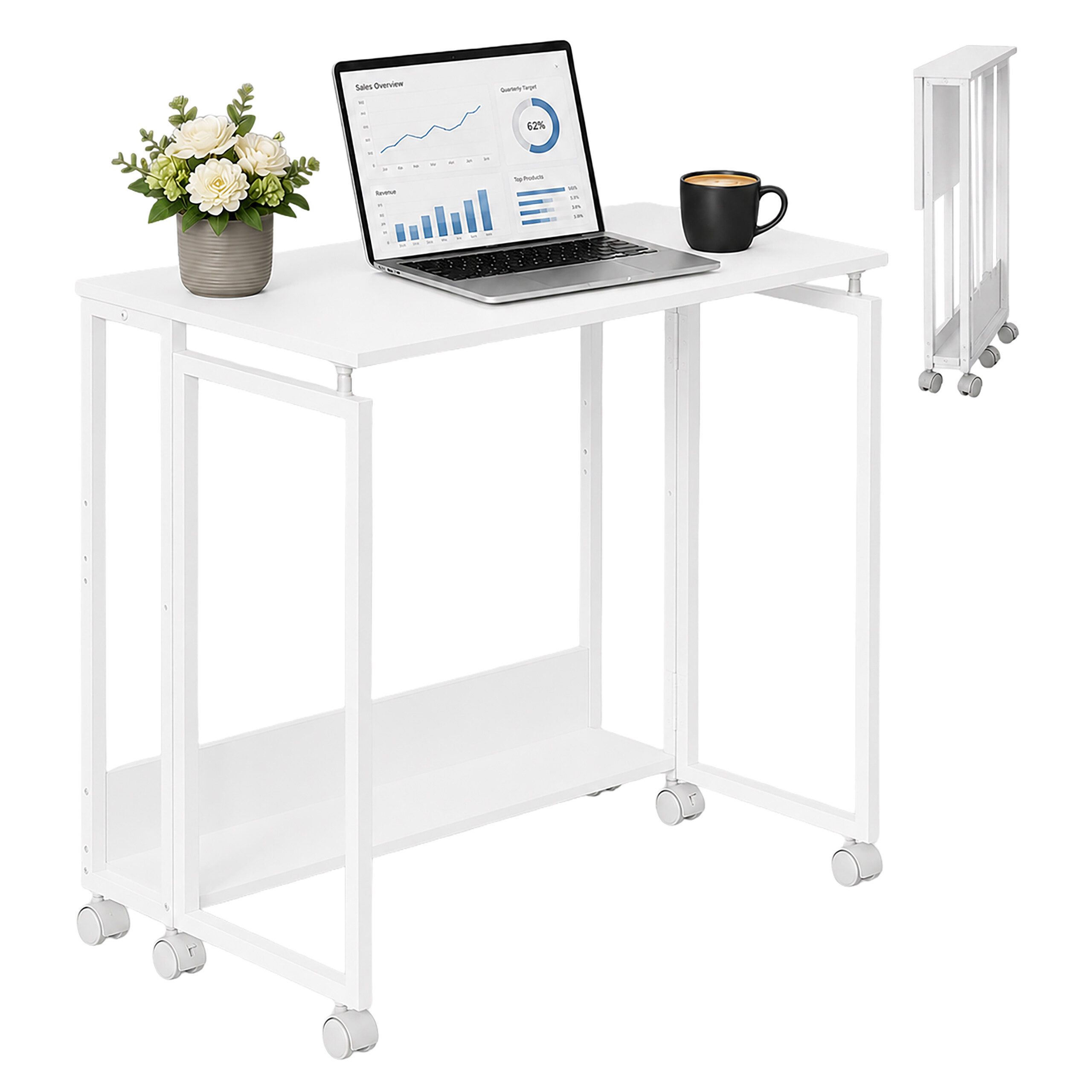 relaxdays Klapptisch Schreibtisch klappbar mit Rollen (1-St), weiß, 80 x 50 cm