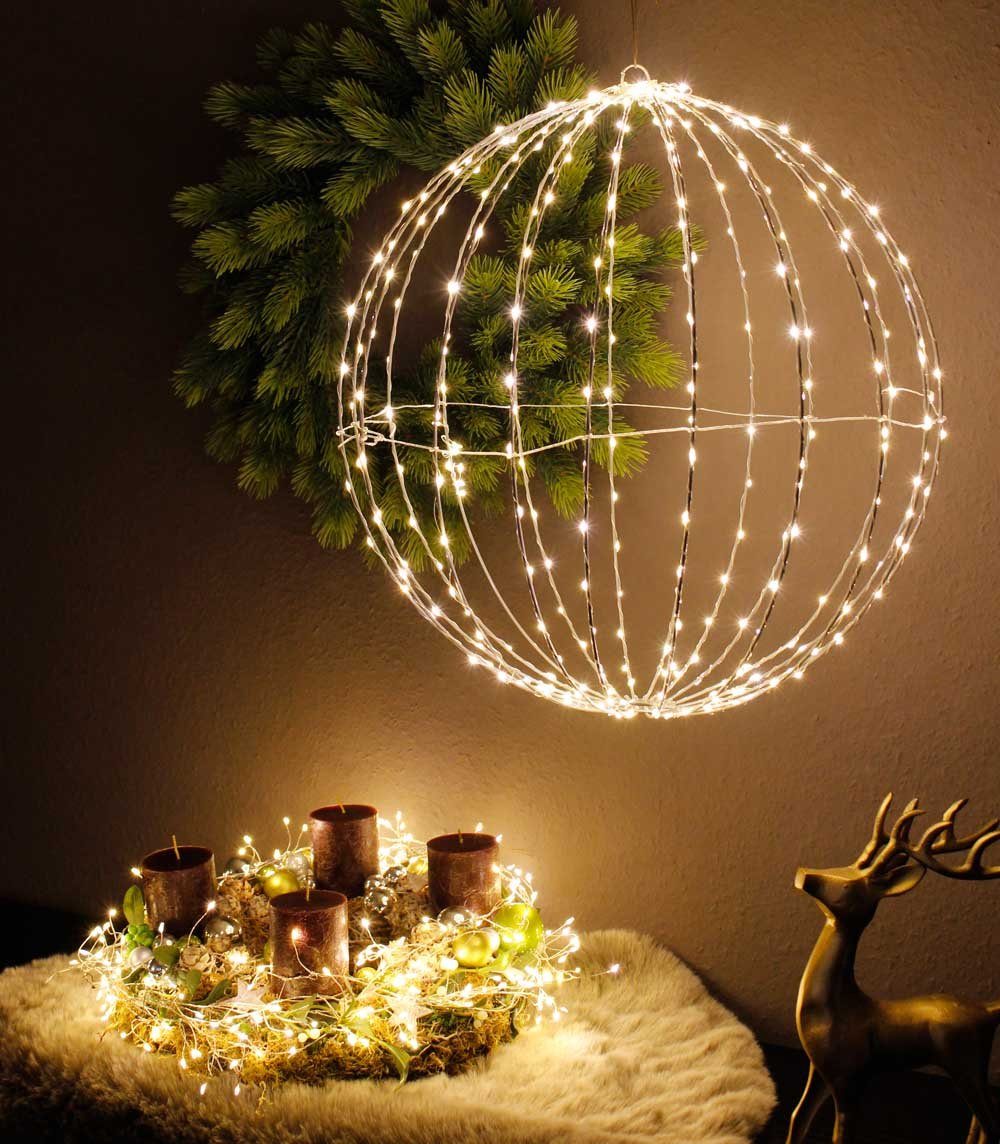 zum Arnusa Leuchtkugel, Weihnachtsbeleuchtung Legen integriert, warmweiß, LED 320 cm Hängen LED Aus, Ein- fest LED oder Dekoleuchte Kugelleuchte 50