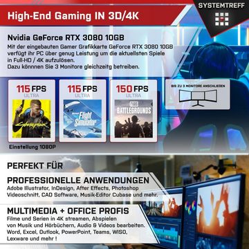 SYSTEMTREFF Gaming-PC (AMD Ryzen 9 7900, GeForce RTX 3080, 32 GB RAM, 1000 GB SSD, Wasserkühlung, Windows 11, WLAN)