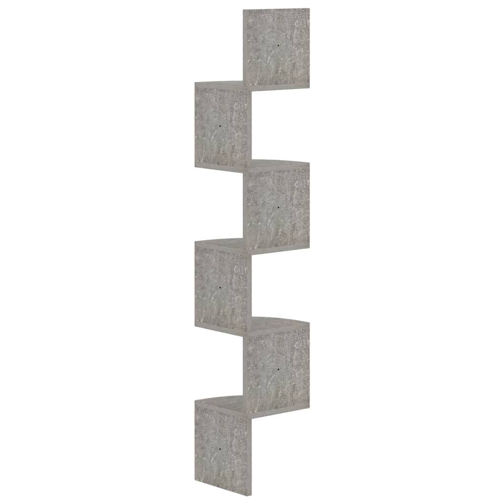 furnicato Wandregal Elegantes Wand-Eckregal Betongrau 19x19x123 cm aus Holzwerkstoff, 1-tlg., Stabile Eckregal-Ablage mit abgerundeten Böden für Ihren Wohnraum