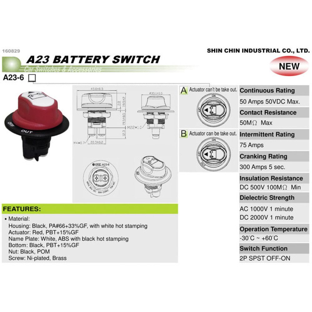 SCI Kfz-Relais SCI A23-6B Kfz-Batterieschalter 50 V/DC 50 A 1 x Aus/Ein rastend 1 St, (A23-6B)