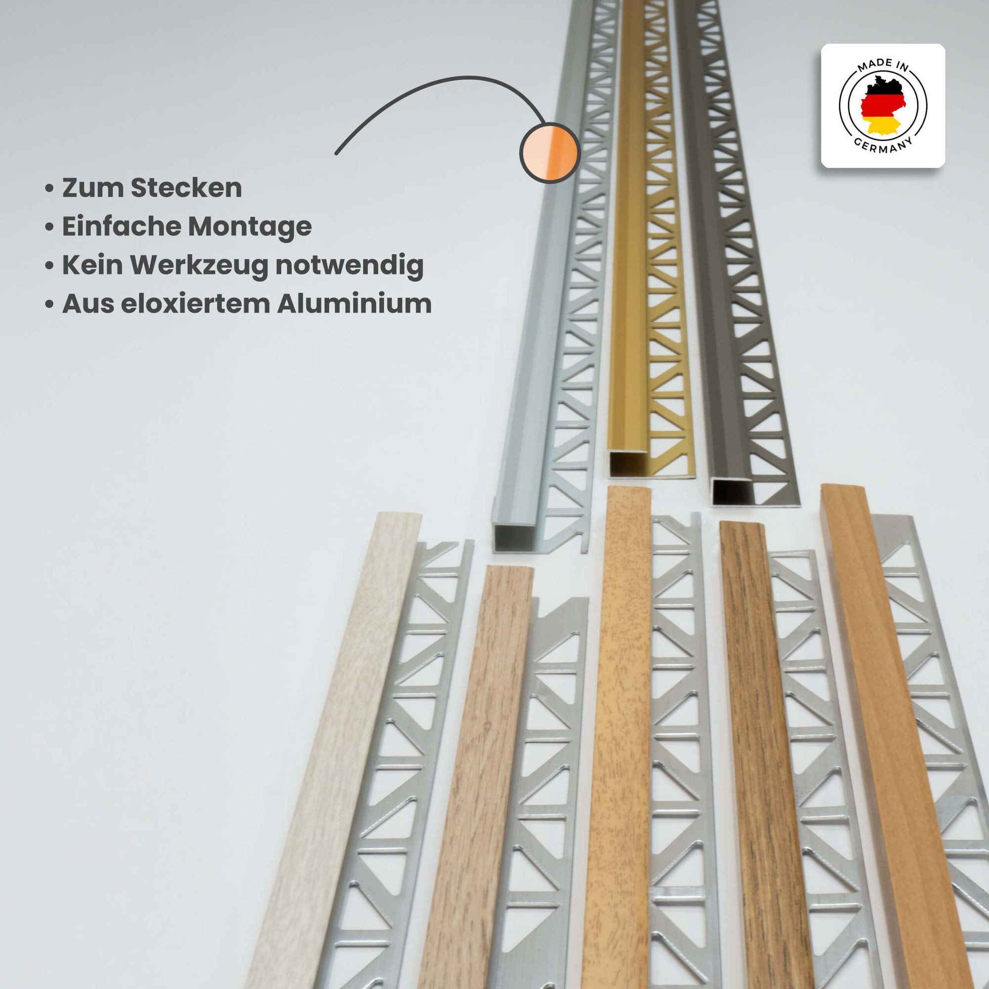Dalsys Übergangsprofil Abschlussprofil aus Aluminium (100 cm, Eiche hell, 1-St), Für 8 mm Belagsstärke, zum Einfliesen