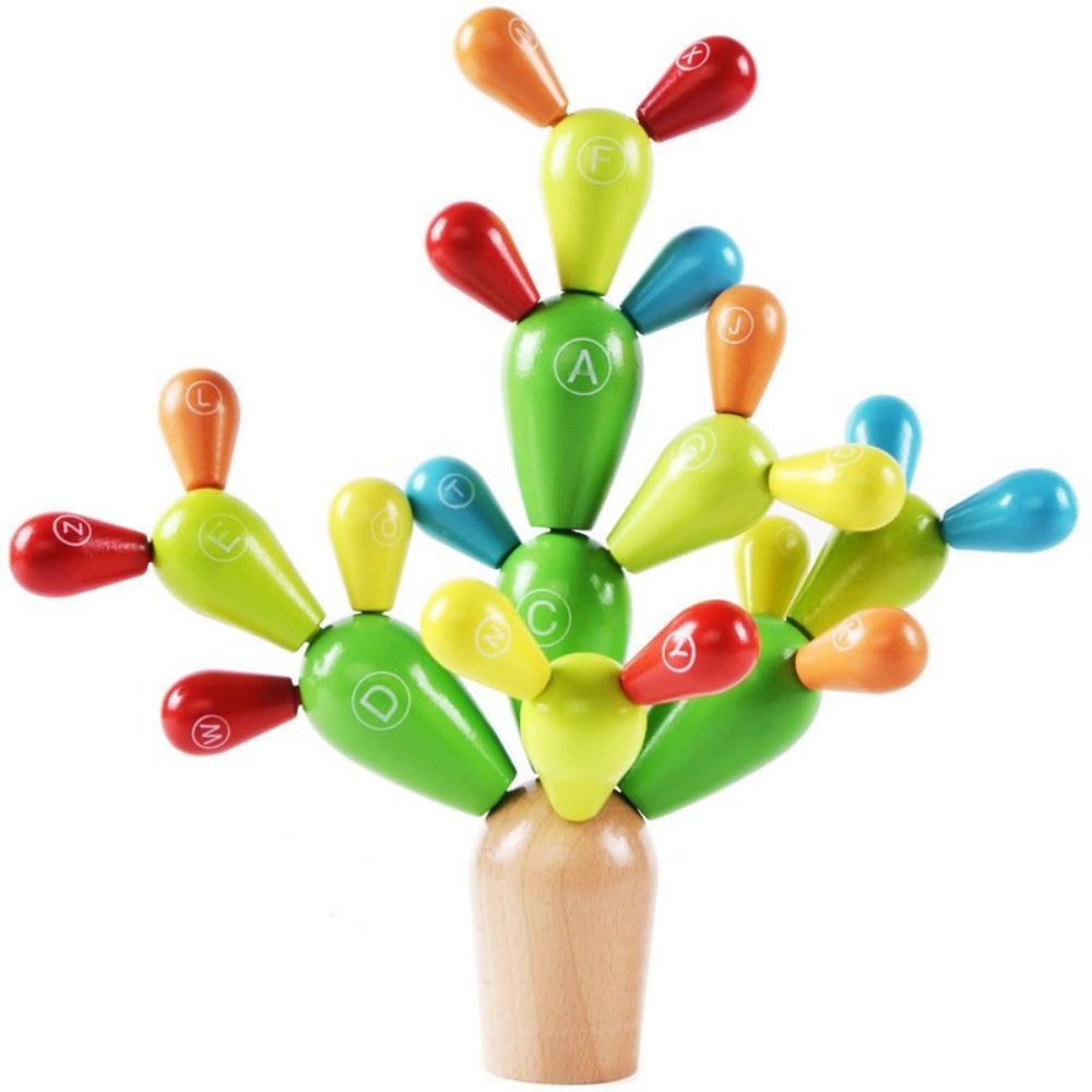Fivejoy Stapelspielzeug Regenbogen-Alphabet-Kaktus-Stapelspielzeug aus Holz, (Bauen und stapeln Sie Kaktusblöcke, um das Kaktus-Puzzle zu balancieren), Eine unterhaltsame Lernaktivität für Kinder von 3 bis 8 Jahren
