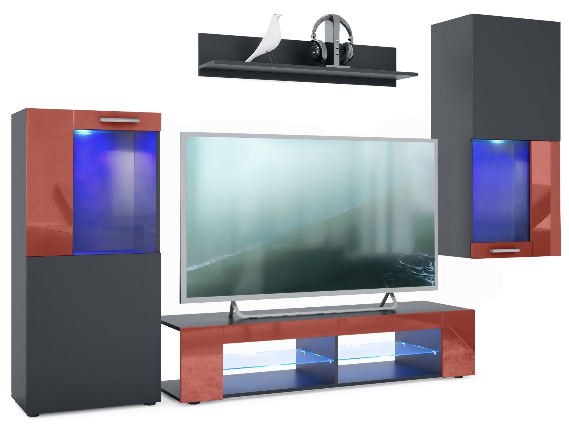 Vladon Wohnwand Movie, (Anbauwand, bestehend aus 1 TV-Board, 2 Vitrinen und günstig online kaufen