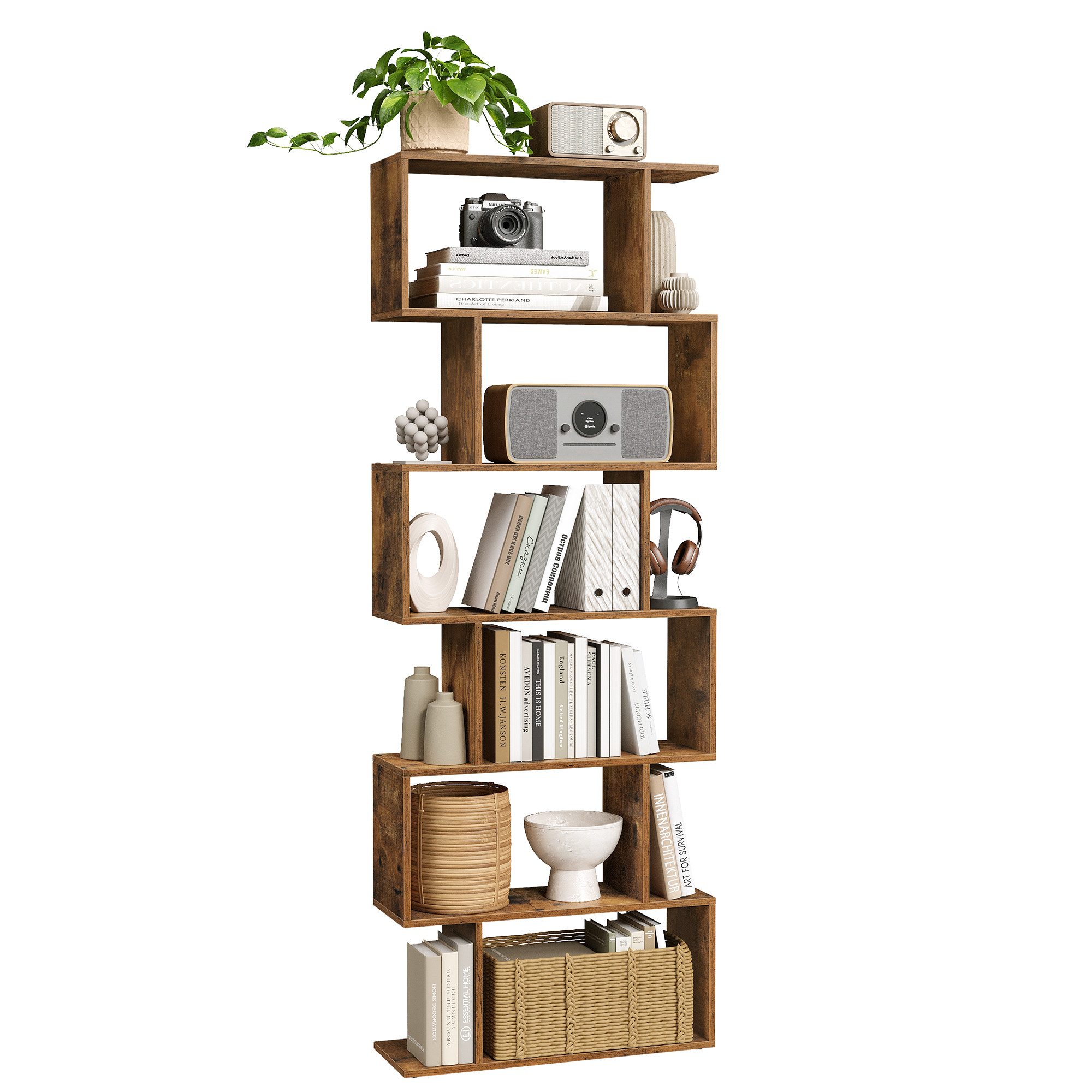VASAGLE Bücherregal, 1-tlg., Standregal, Büroregal, 6 Fächer, Holzwerkstoff, 70x190,5x24cm (BxHxT)