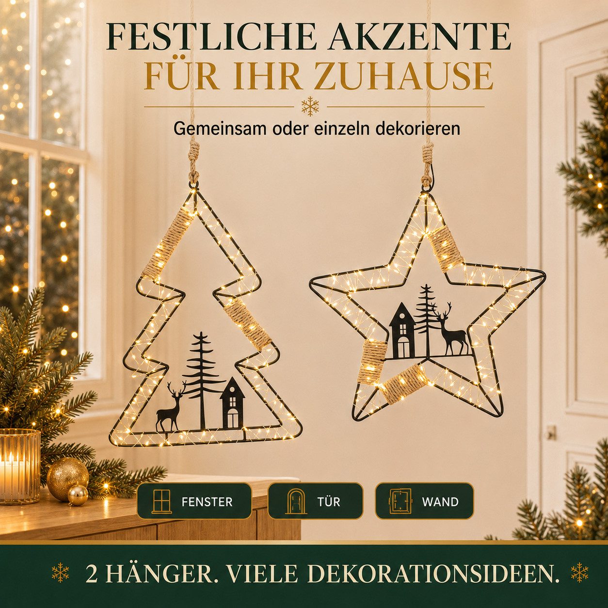 formano LED Dekolicht LED Weihnachtshänger 2er Set Baum & Stern, 41/36 cm je 102 LEDs, LED fest integriert – Bild 5 von 5