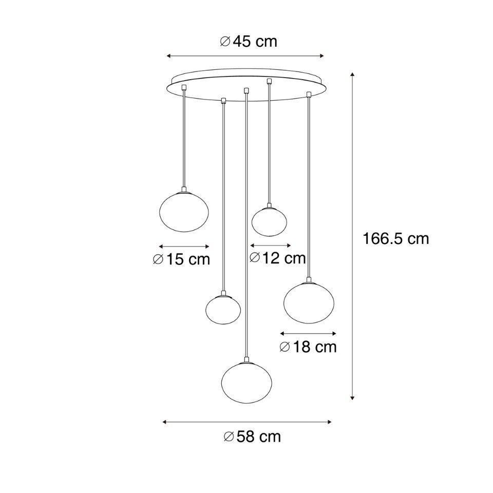 Qazqa Pendelleuchte Jia, ohne Leuchtmittel, G9, Gold, Art Deco, Stahl, 5-flammig