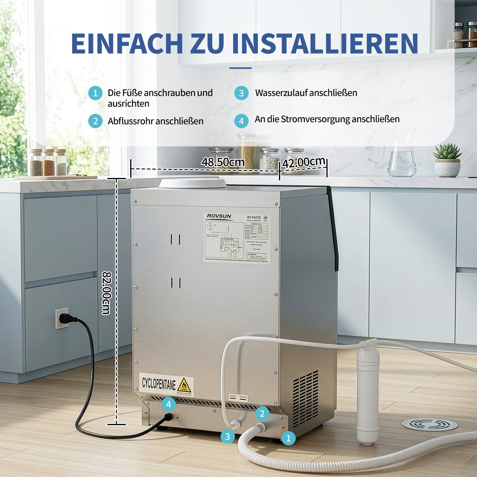 LALAHO Eismaschine Gewerbliche Eiswürfelmaschine, 50 kg/24 Std – Bild 5 von 5