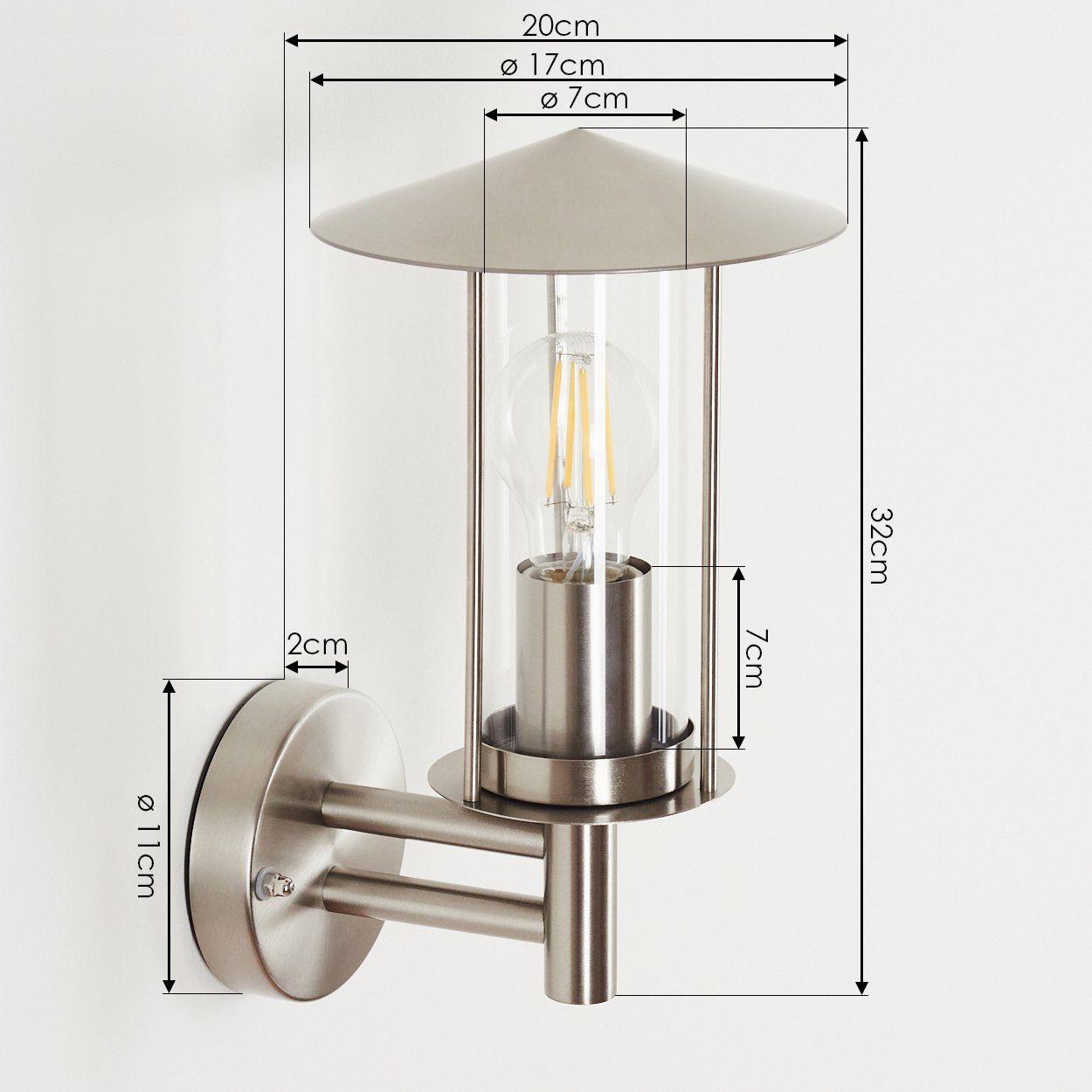 ohne hofstein Wandlampe für Außenleuchte aus IP44 Außen-Wandleuchte Edelstahlfarben/Klar, 1xE27, Metall/Glas Leuchtmittel, Terrasse/Eingangsbereich, klassische »Montenerodomo« in