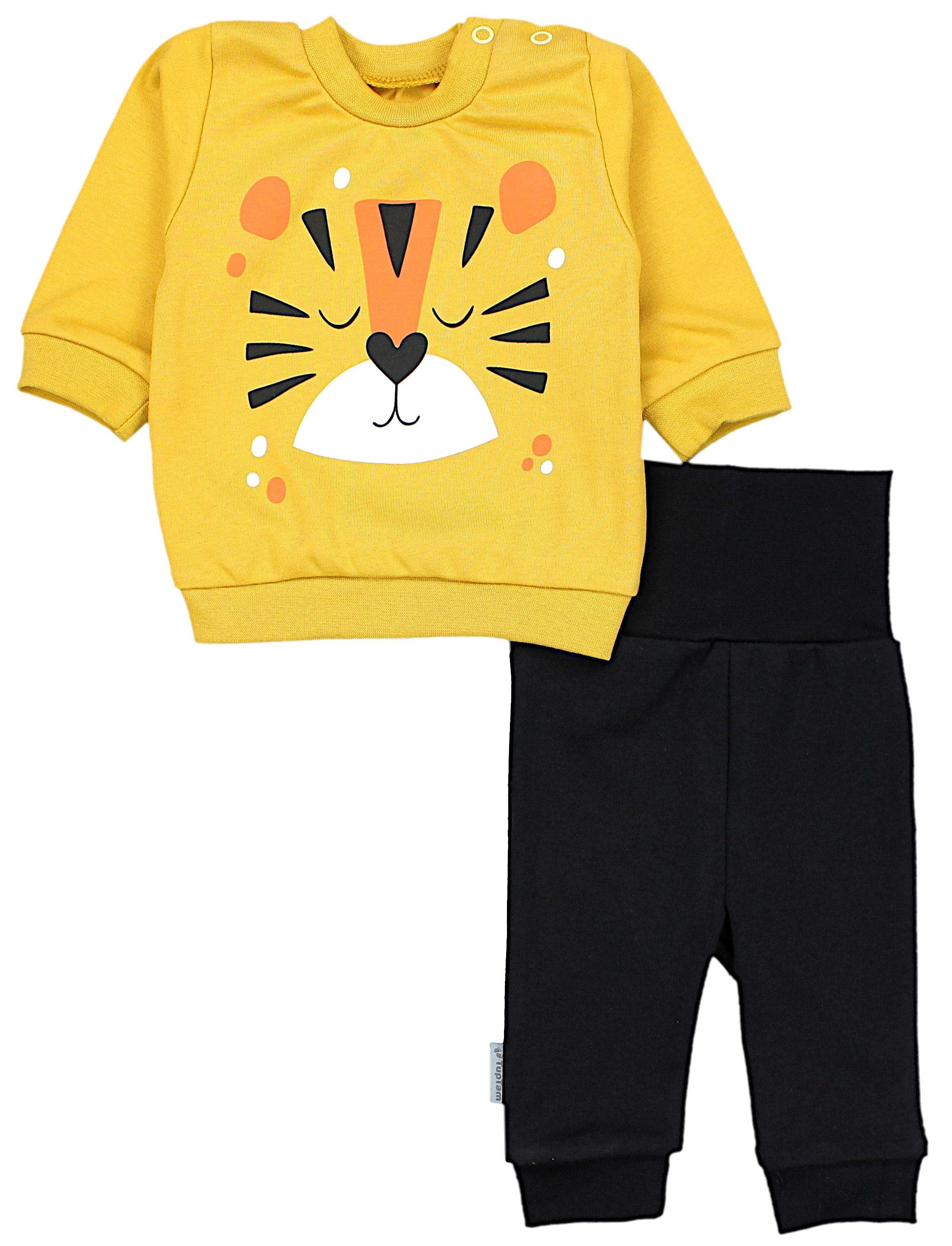 TupTam Erstausstattungspaket Baby Jungen Outfit Langarmshirt mit Print Spruch Babyhose Babykleidung Tiger | Baby Erstausstattungspakete