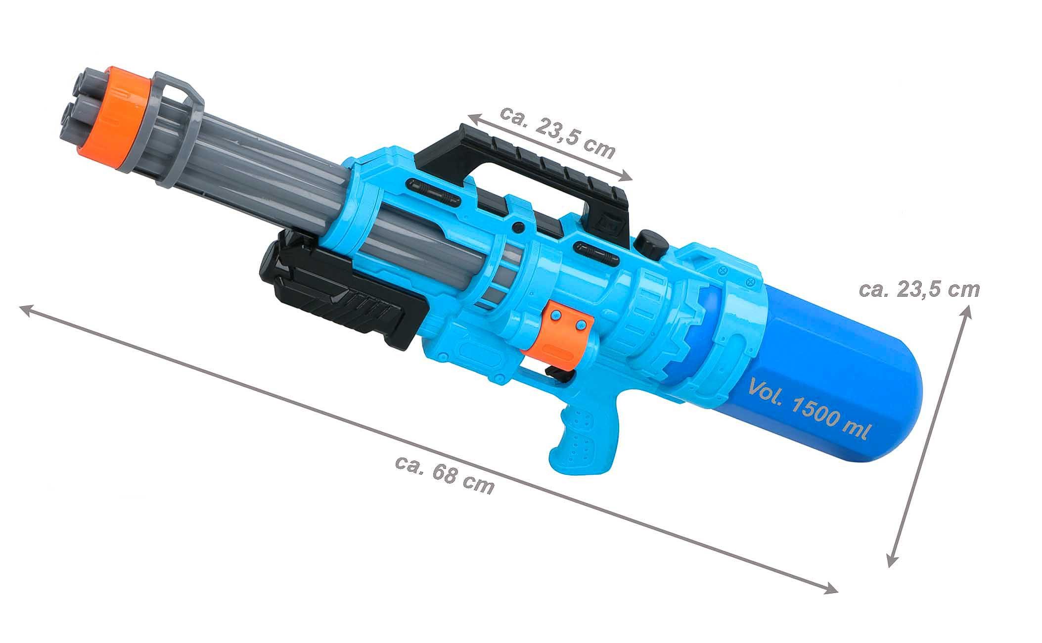 Eddy Toys Wasserpistole Pumpgun Wasserpistole (1500ml Wassertank, bis zu 6 Meter Reichweite), Wasserspritzpistole