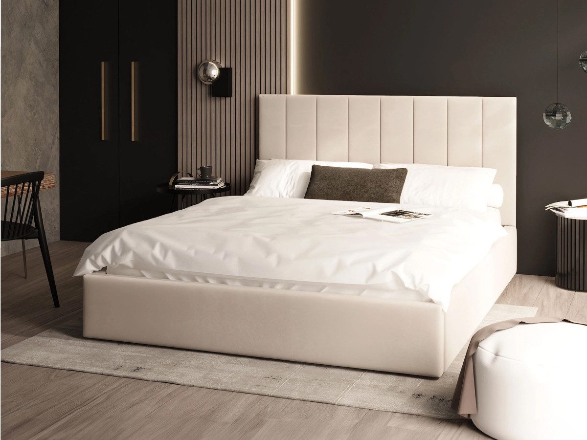 thematys Polsterbett 120x200–180x200 cm – Samt Velours Bett mit Bettkasten & Lattenrost (Optional mit 23 cm Taschenfederkern-Matratze H2, hydraulisches Stauraumbett)