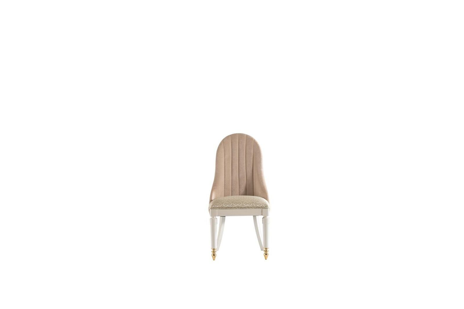 Beige Modern Design Esszimmerstuhl Stühle Metall Stoff Stuhl Luxus Polster Esszimmer JVmoebel