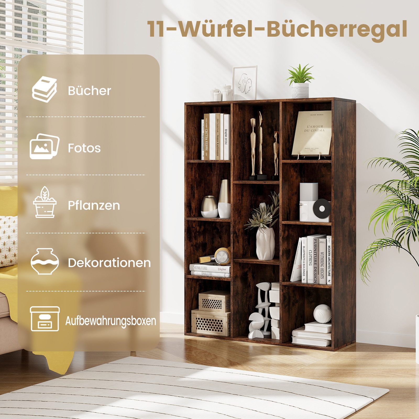 COSTWAY Bücherregal, mit 11 Fächern, bis 140 kg belastbar, 74x24x106cm günstig online kaufen