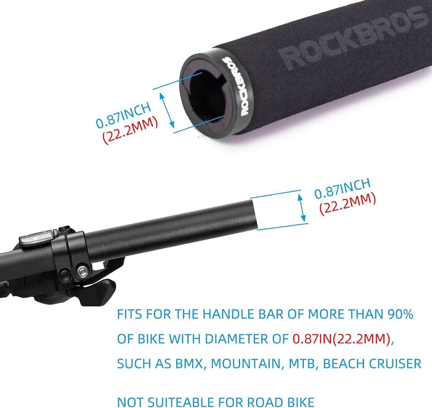 ROCKBROS Fahrradlenkergriff Lenkergriffe Lock-On Design Fahrradgriffe, rutschfest, Stoßdämpfend Griffe aus verdicktem Schwamm für 22,2mm Lenke – Bild 4 von 5