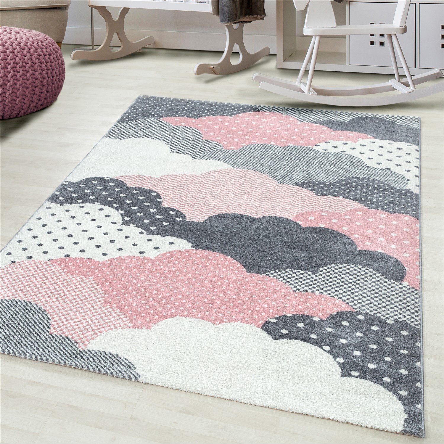 Wolkenteppich Kinderteppich süßer 7 Höhe: pink mm Höhe rechteck, 7mm, Flor für Kinder Giantore,