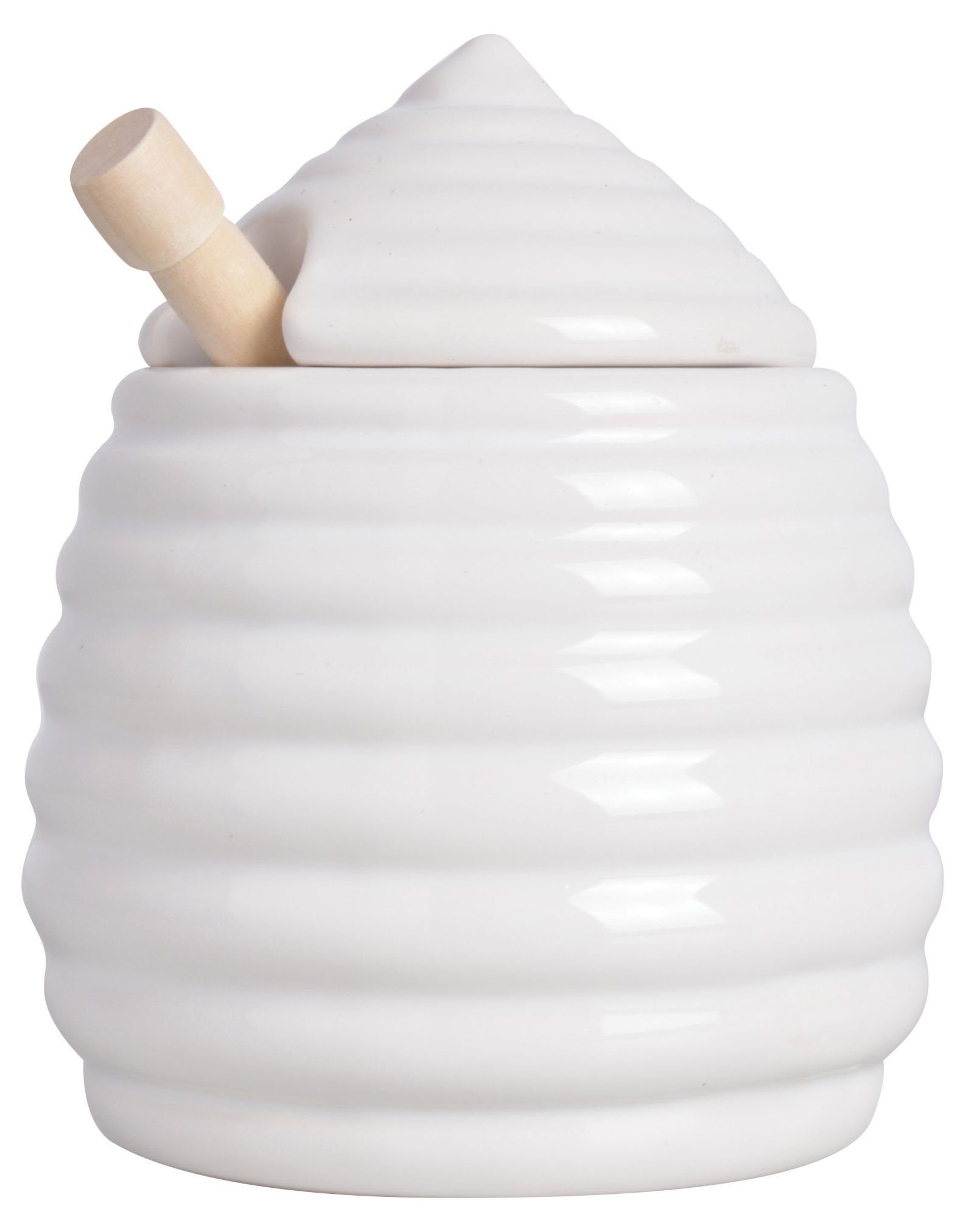 Honigglas, BV Keramiktopf Honiglöffel Honigtopf mit mit Keramik, Design Ø11xH12,5cm Ahornholz, (1-tlg), Ahornholz-Löffel Esschert