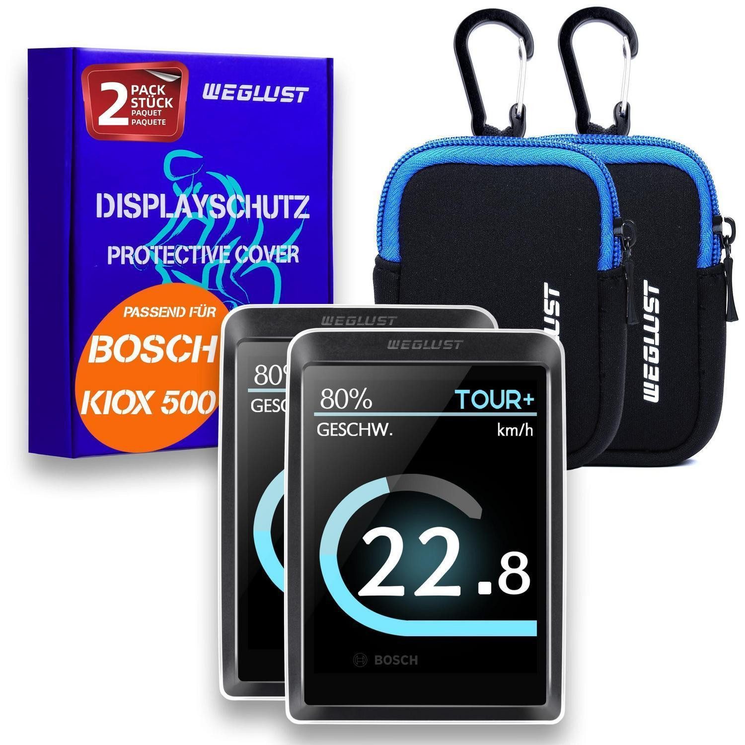 LuxusKollektion Displayschutzfolie Kiox 500 Display Schutzhülle mit Neoprentasche 2er-Set