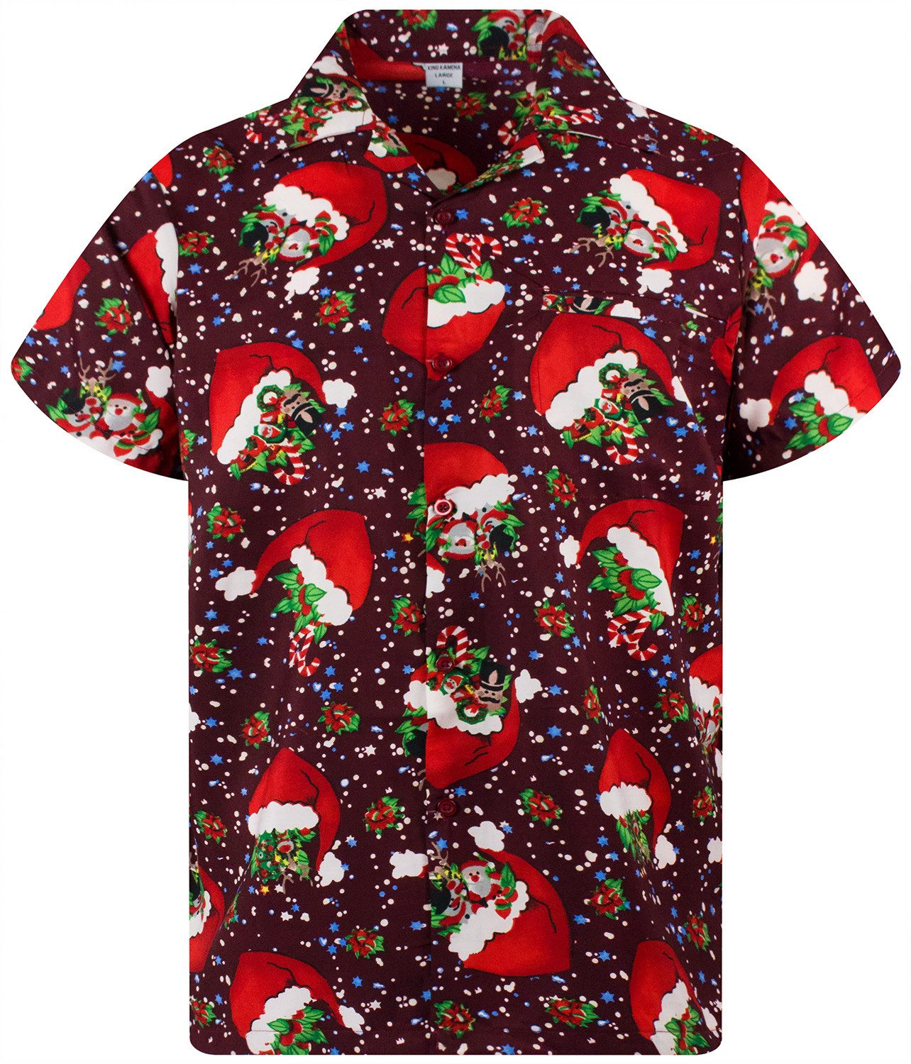 King Kameha Hawaiihemd Christmas Flying Hats Funky Hawaii-Hemd Kurzarm Front-Tasche Unisex