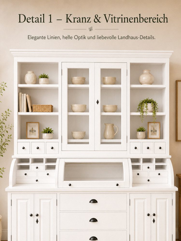 Wohnpalast Buffet Landhaus Buffet Schrank Malta Ladenschrank weiss 200 cm