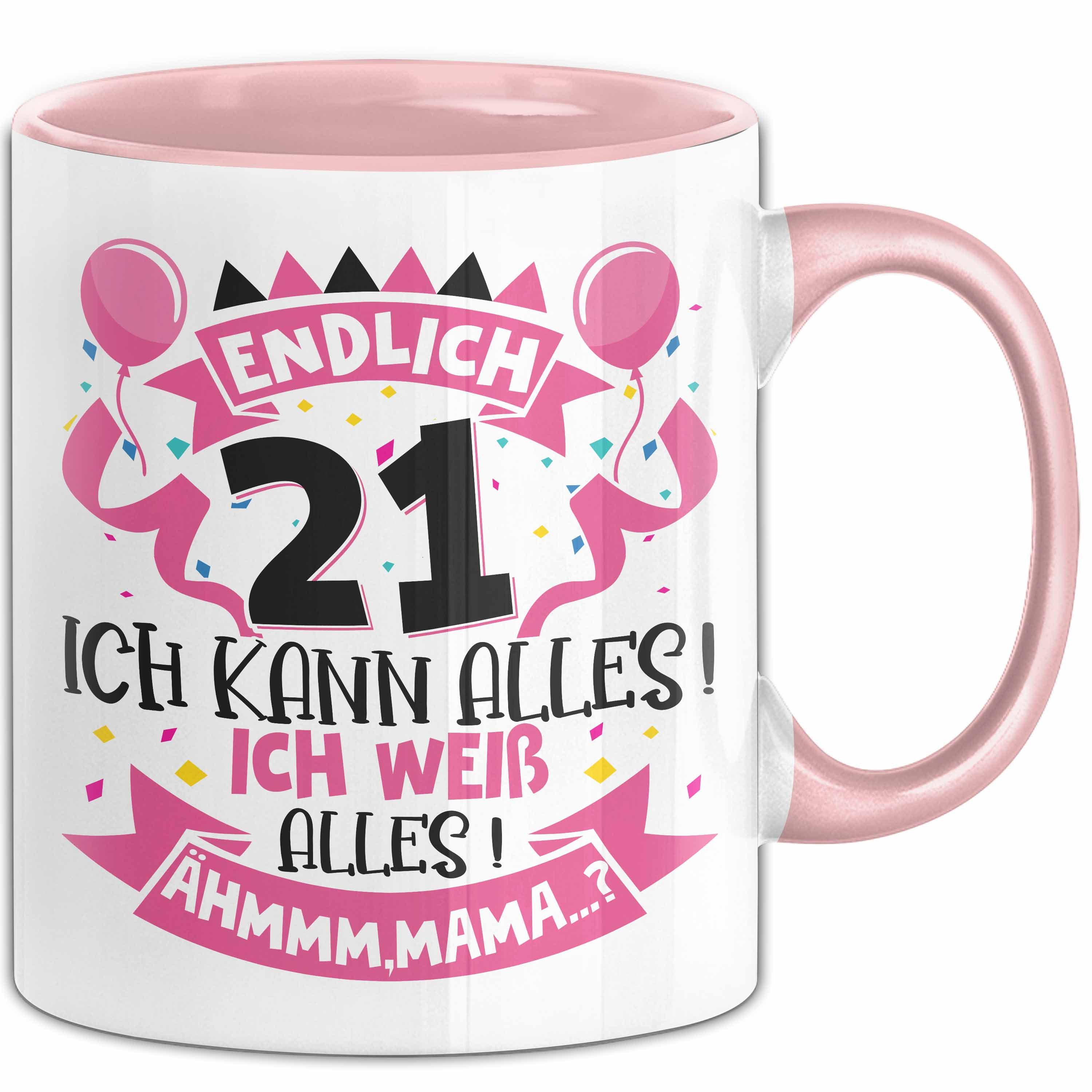 Trendation Tasse 21. Geburtstag Geschenk Tasse Frauen Mädchen Geschenkidee Endlich 21 I