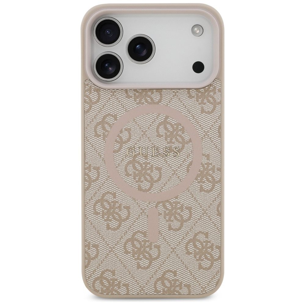 Guess Handyhülle MagSafe iPhone 17 Pro Max Kunstleder rosa Logo Metall goldfarben 6,9 Zoll, Kantenschutz