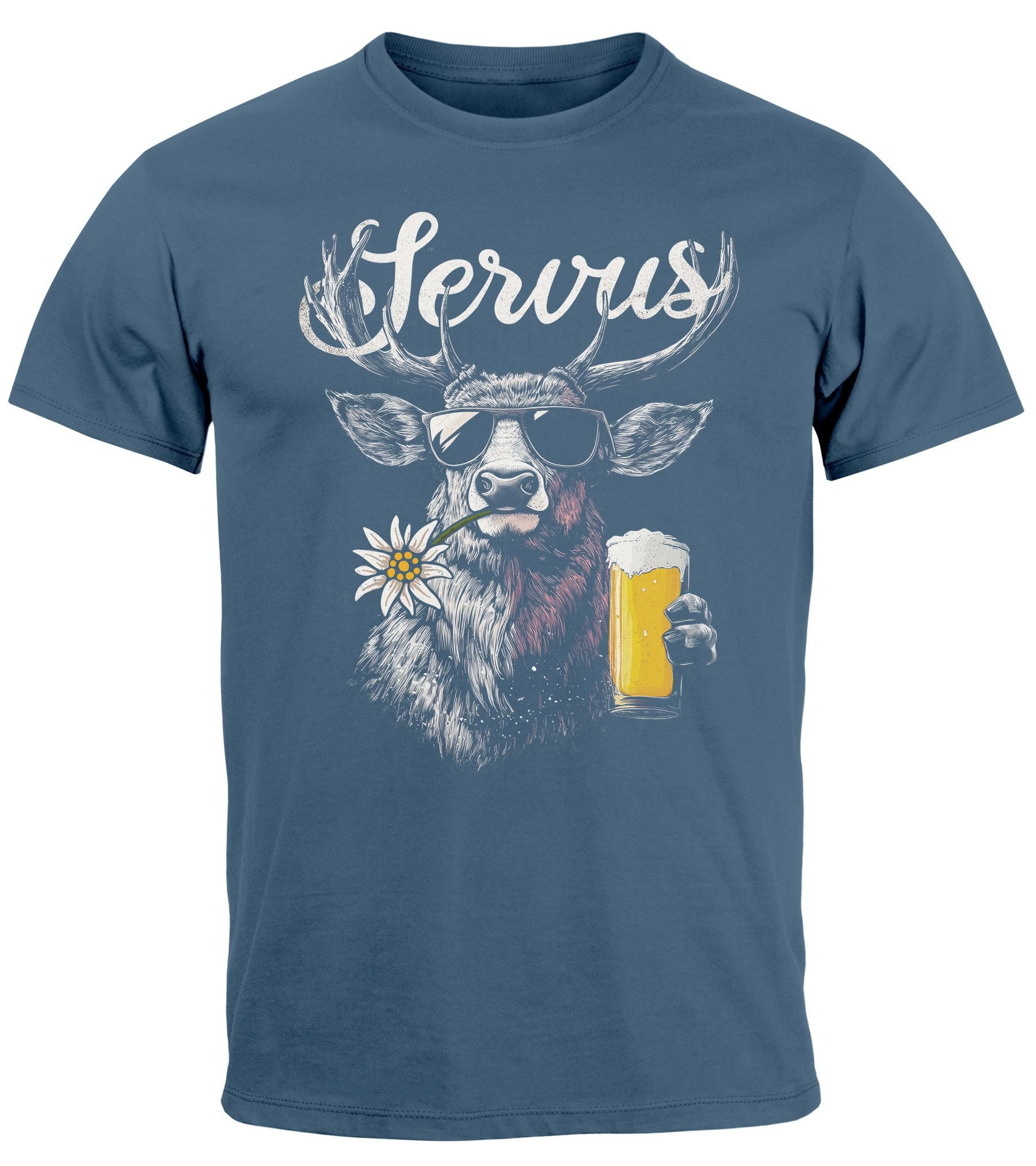 Print-Shirt Herren T-Shirt Hirsch Tracht Modern Lustig Volksfest Bayern Servus