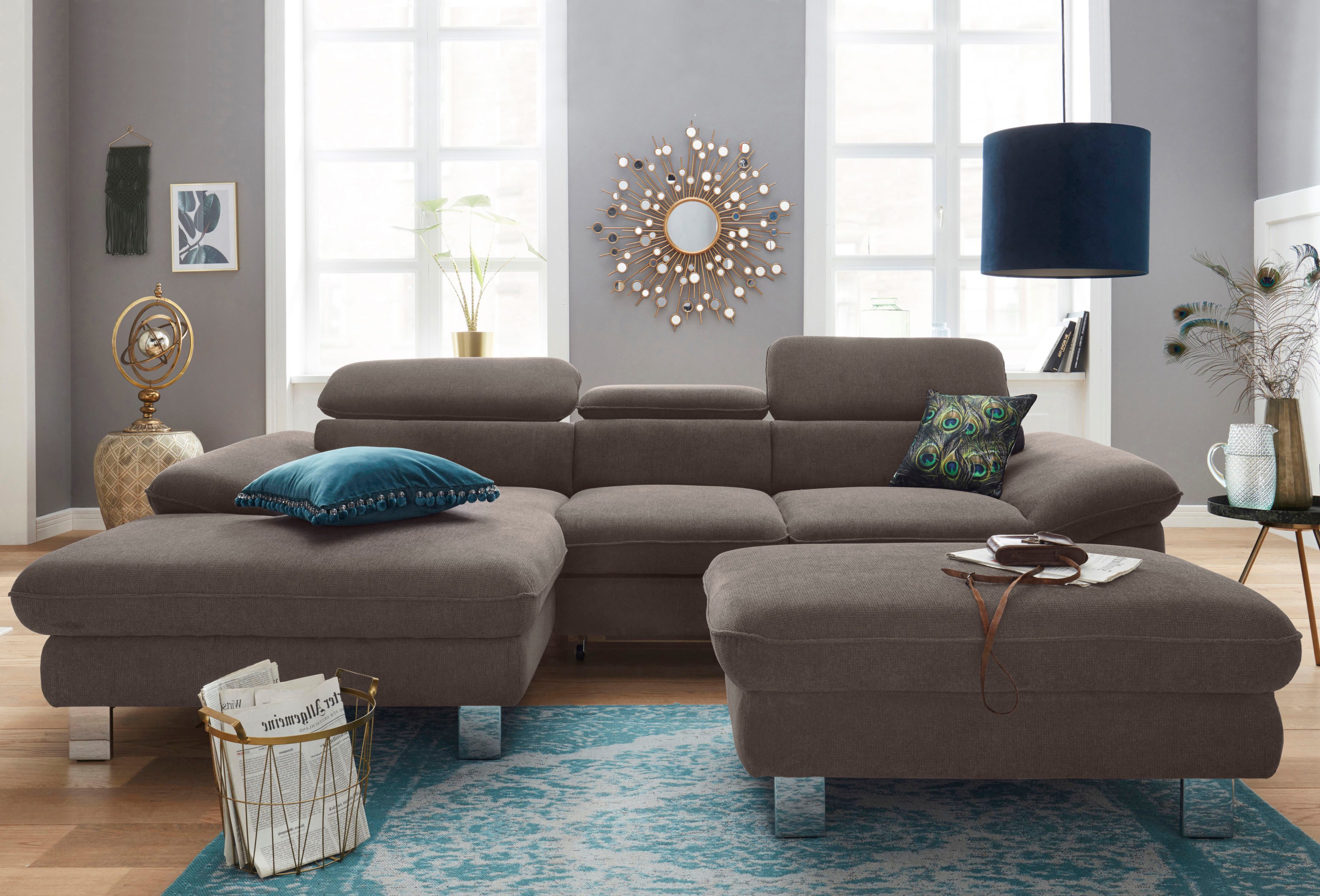 COTTA Polstergarnitur Driver L-Form, (Set, 2-tlg), Set bestehend aus: Ecksofa mit Kopfteilverstellung & Hocker