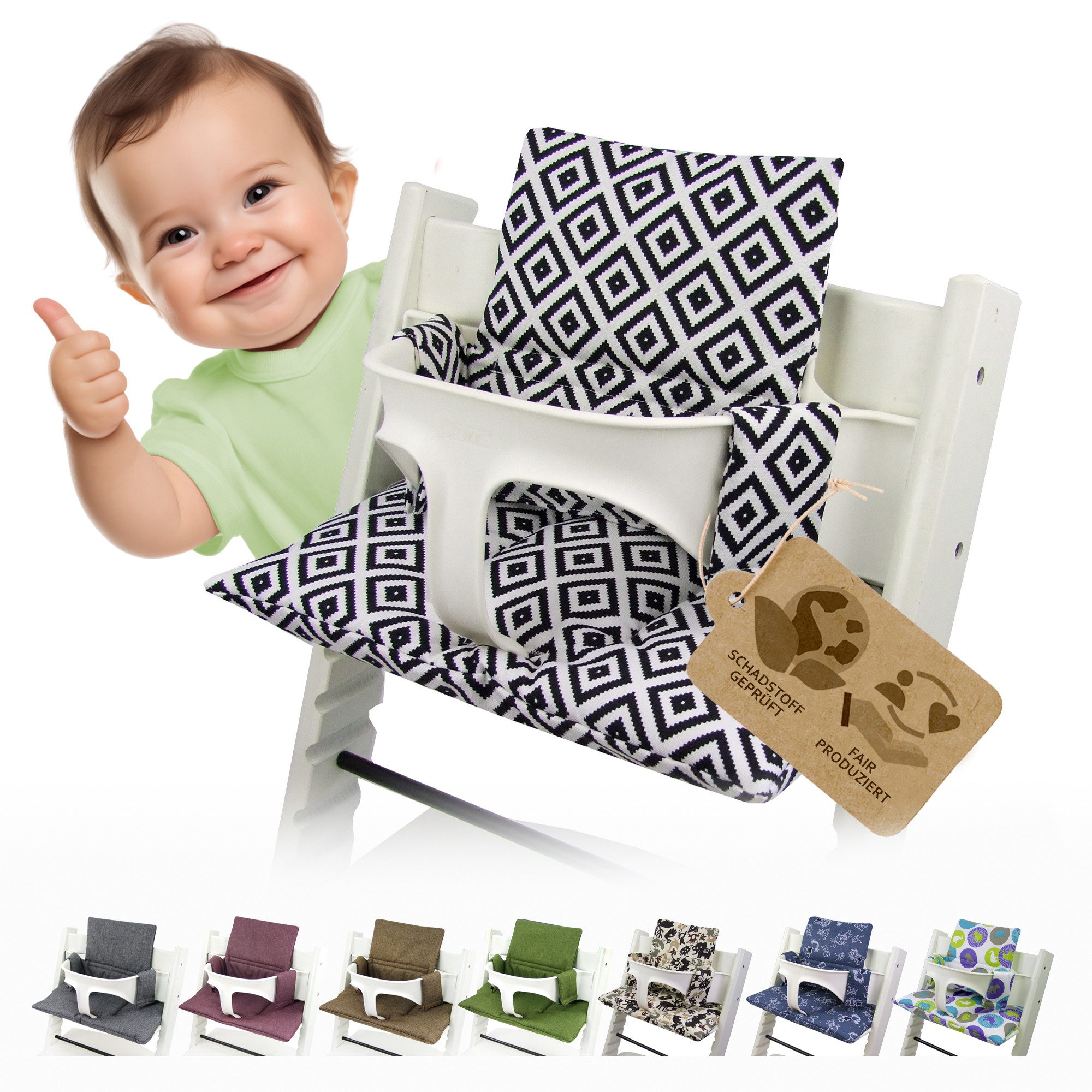 BambiniWelt by Rafael K. Hochstuhlauflage Ersatzbezug Bezug Sitzkissen kompatibel mit Stokke Tripp Trapp Mod. 2