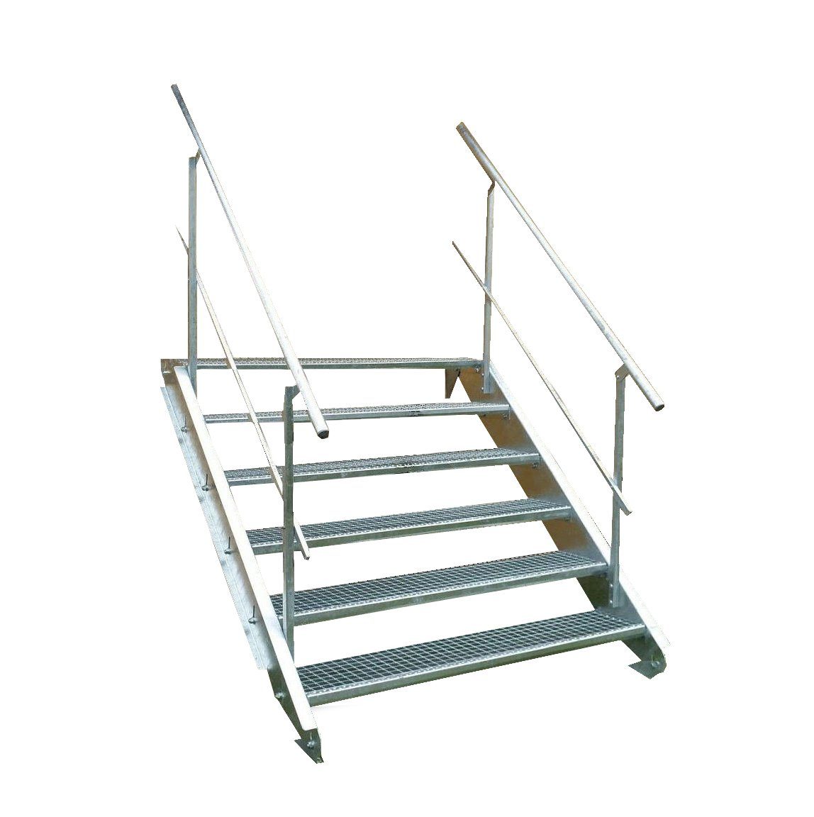 SRM Design Außentreppe 6 Stufen Stahltreppe beidseitig. Geländer Breite 100cm Höhe 90-120cm