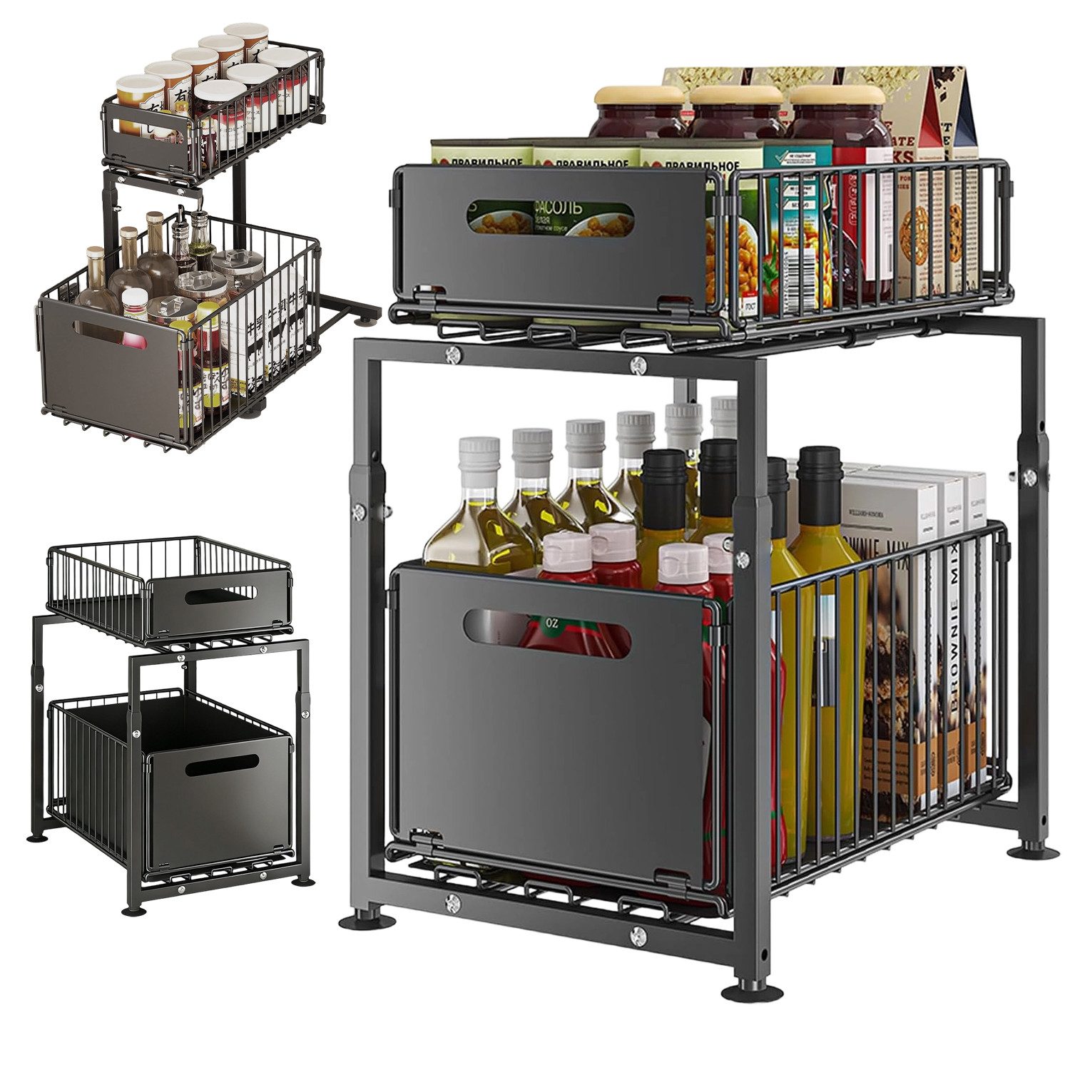 AKKEE Küchenorganizer-Set Küche Storage Rack Unterschrank Organizer Unter, Stahl, Waschbecken Organizers