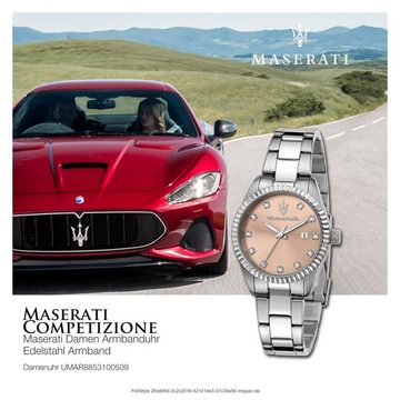 MASERATI Quarzuhr Maserati Damenuhr COMPETIZIONE, Damenuhr rund, mittel (ca. 31mm) Edelstahlarmband, Made-In Italy