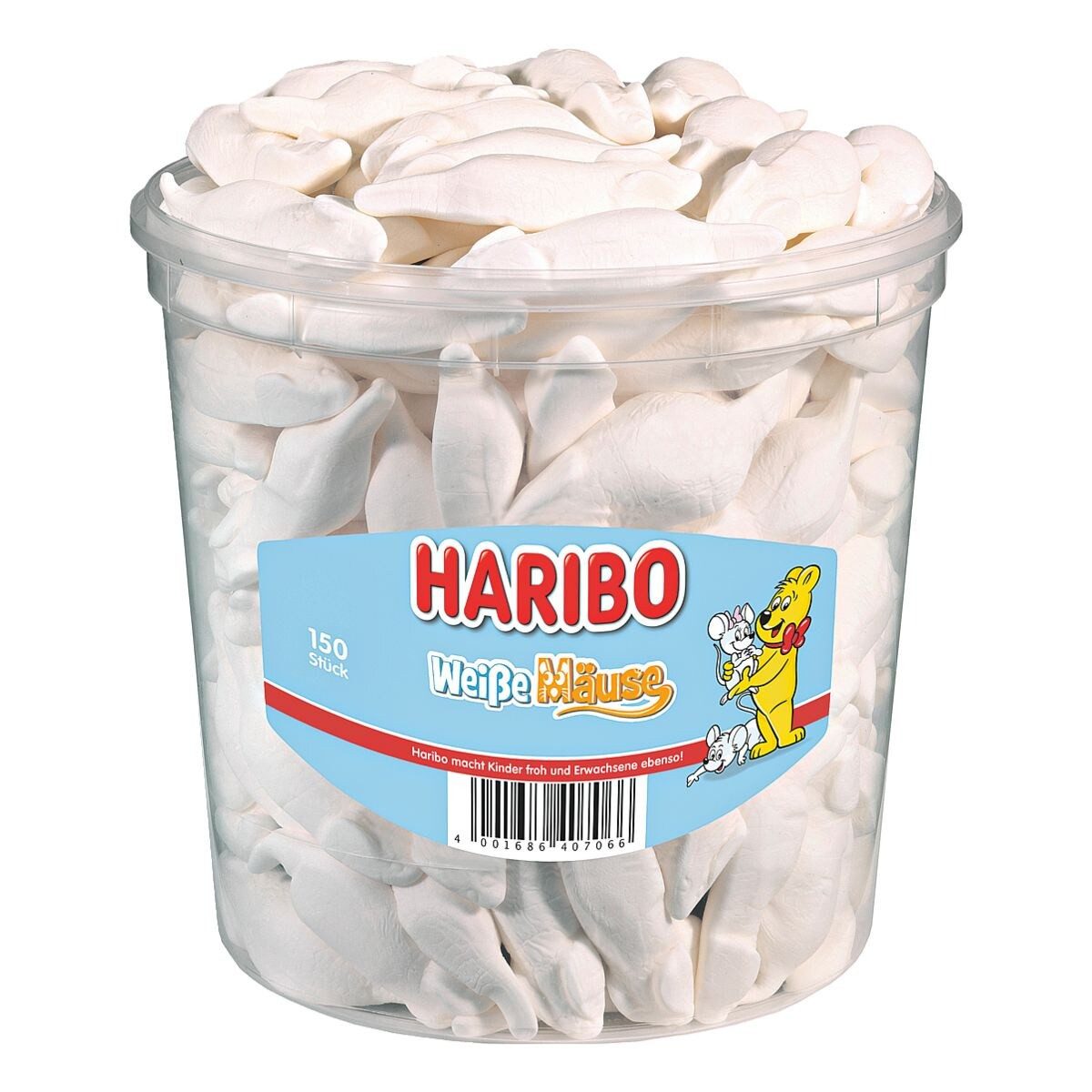 HARIBO Süßigkeit Weiße Mäuse, Schaumzucker, 1050 g (150 Stück)