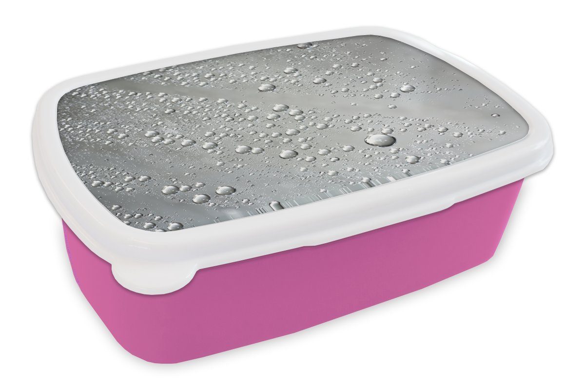 MuchoWow Lunchbox Metall - Wasser - Grau, Kunststoff, (2-tlg), Brotbox für Erwachsene, Brotdose Kinder, Snackbox, Mädchen, Kunststoff rosa