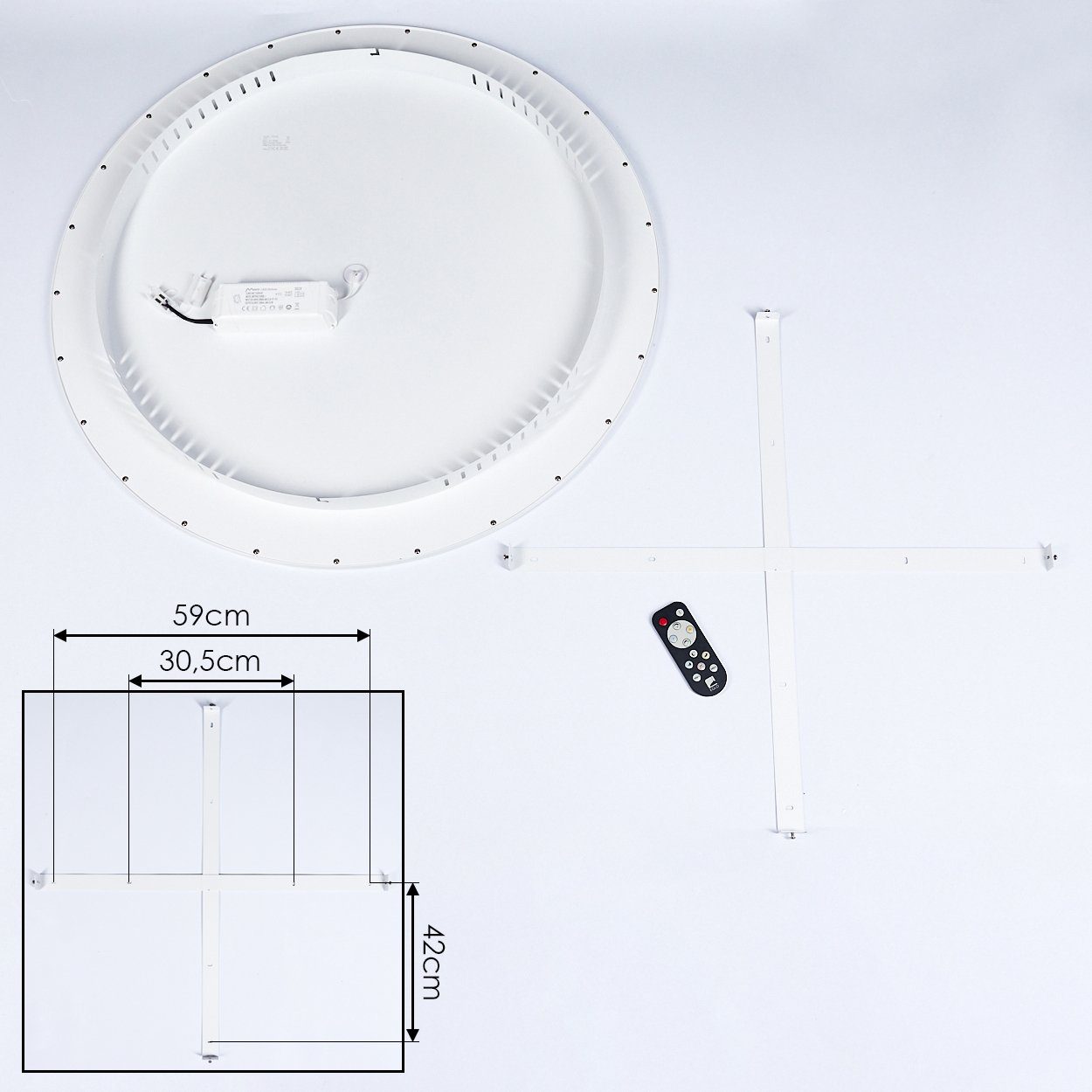 hofstein Panel »Corti« LED 5cm, Lumen Fernbedienung rundes dimmbare dimmbar,6000 aus über Metall Deckenpanel CCT Ø79, weiß, 2700-6500 Kelvin, Panel mit in