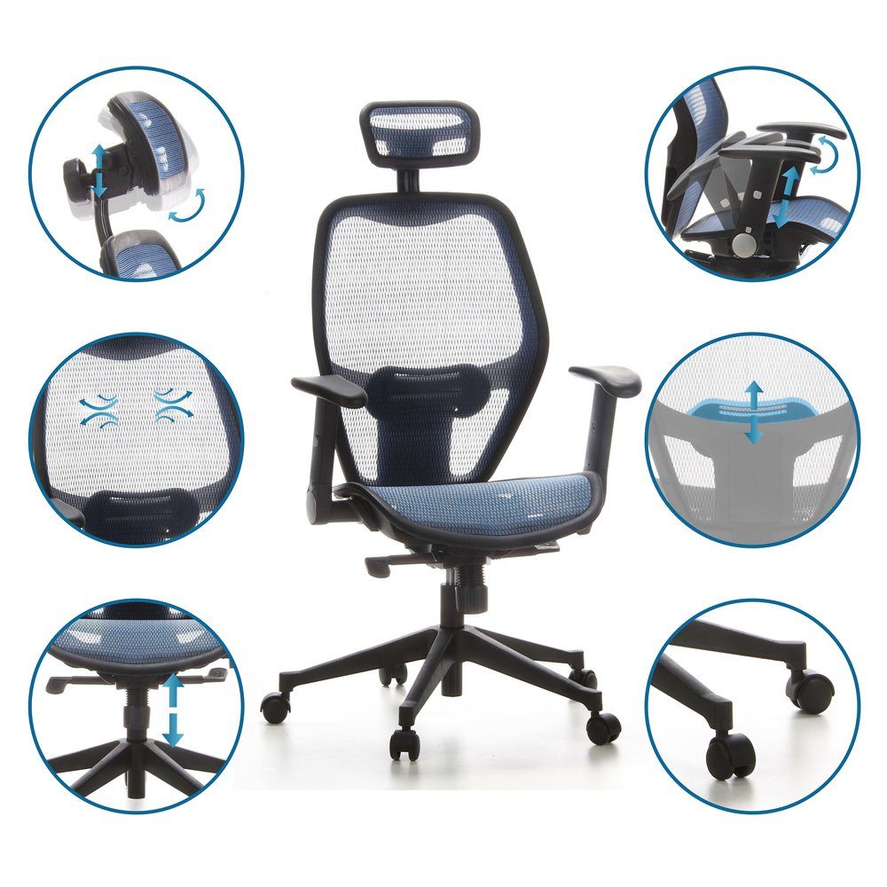 ergonomisch St), Schreibtischstuhl Blau OFFICE AIR-PORT (1 hjh Bürostuhl Netzstoff Profi Drehstuhl