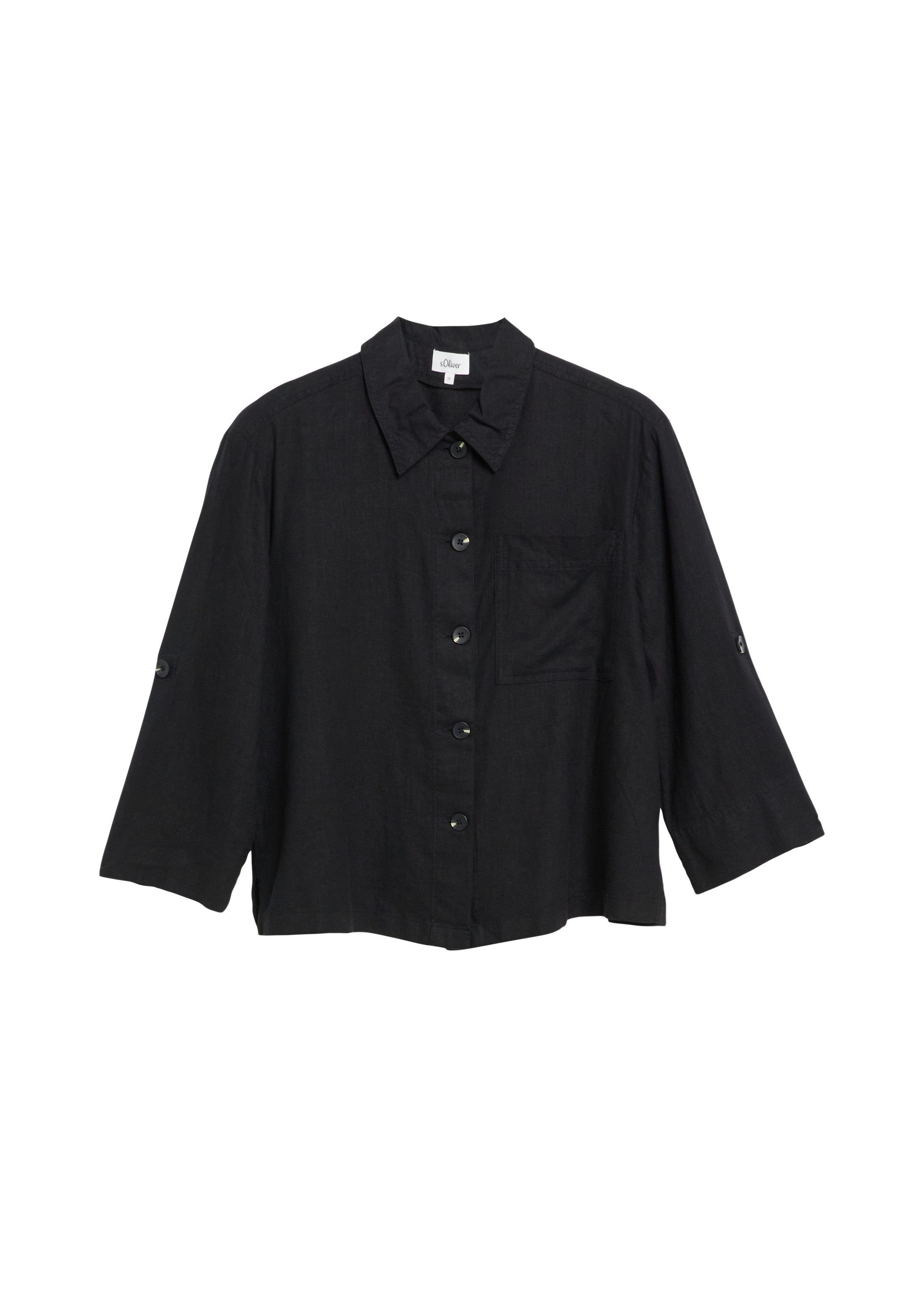 s.Oliver Kurzarmbluse Bluse Leinenmix-Bluse mit Turn-up