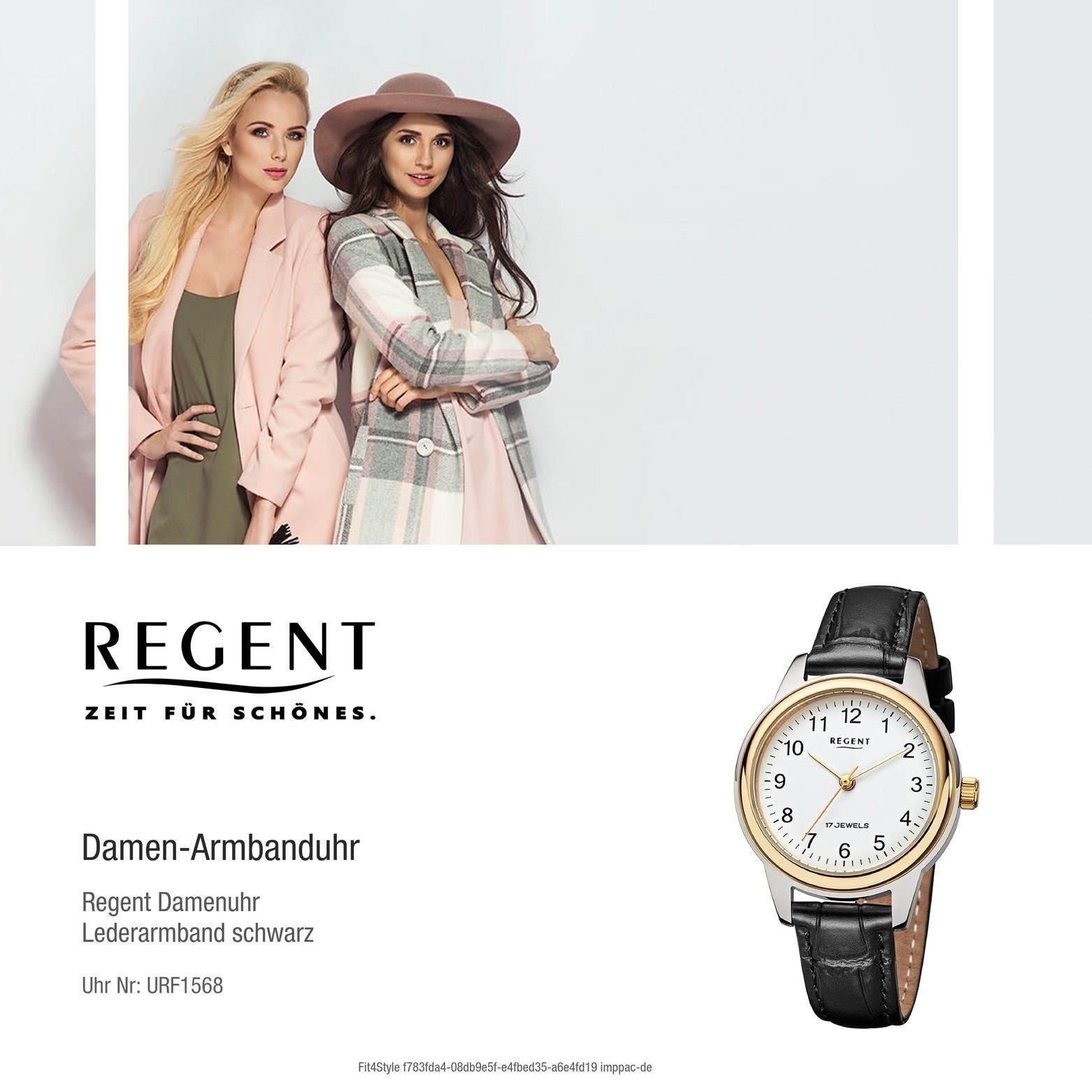 Analog, extra Damen rund, (ca. 32mm), groß Quarzuhr Regent Damen Regent Lederarmband Armbanduhr Armbanduhr