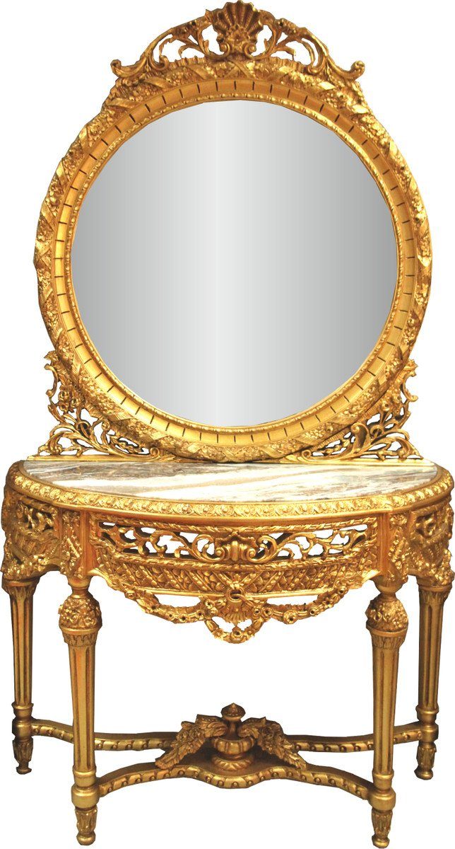 Casa Padrino Barockspiegel Luxus Barock Spiegelkonsole mit Marmorplatte Gold 124 x H 220 cm - Hotel Möbel - Spiegel Konsole