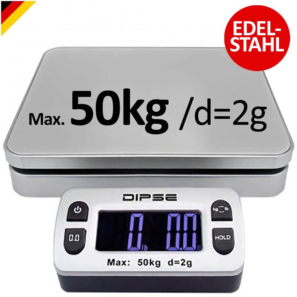 Dipse Feinwaage Paketwaage Parcel Mini 2g 50 Edelstahl, externes 50kg Display