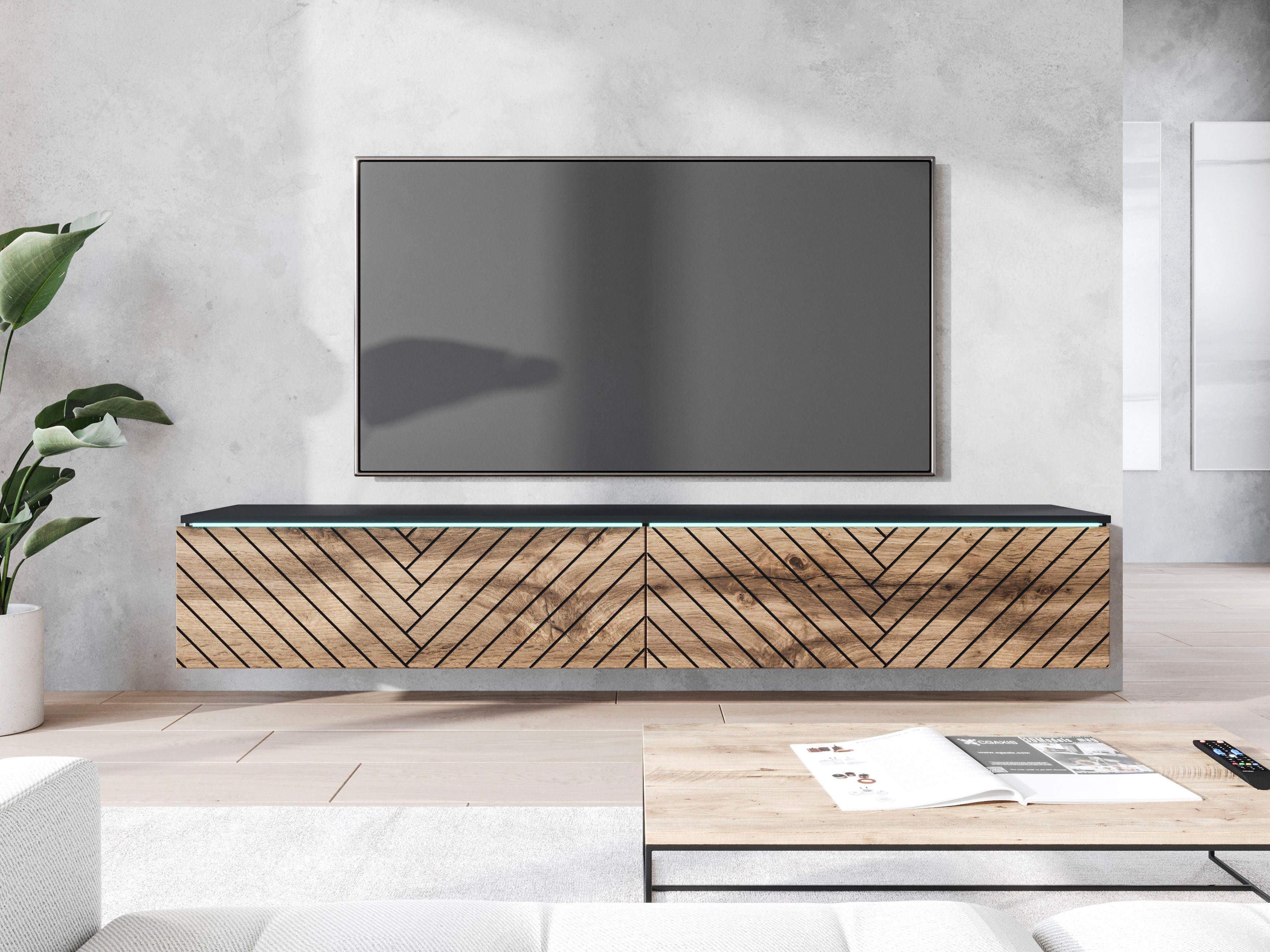 INOSIGN Lowboard Vera, wahlweise mit oder ohne Beleuchtung, gefräste MDF Front mit 3D Effekt, stehend und hängend montierbar