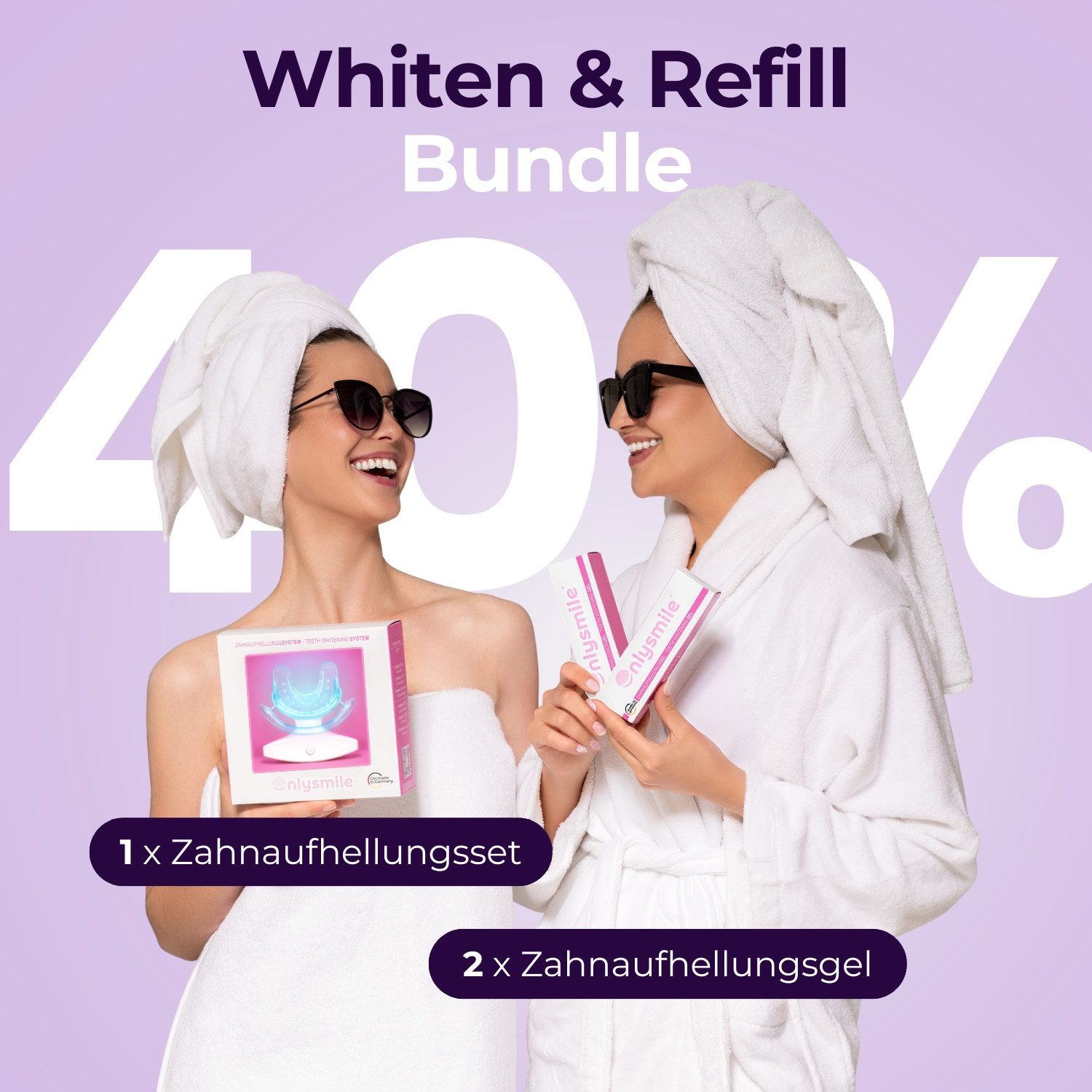 OnlySmile Zahnbleaching-Kit Whiten & Refill Bundle – Zahnbleaching Set mit 2x Nachfüllgel, Enthält 1xSet + 2xRefill-Gel