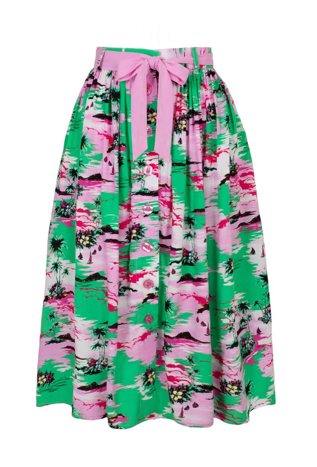 Hell Bunny A-Linien-Rock Kai Skirt Vintage Retro Swing Tellerrock Tropisch Hawaii 50er