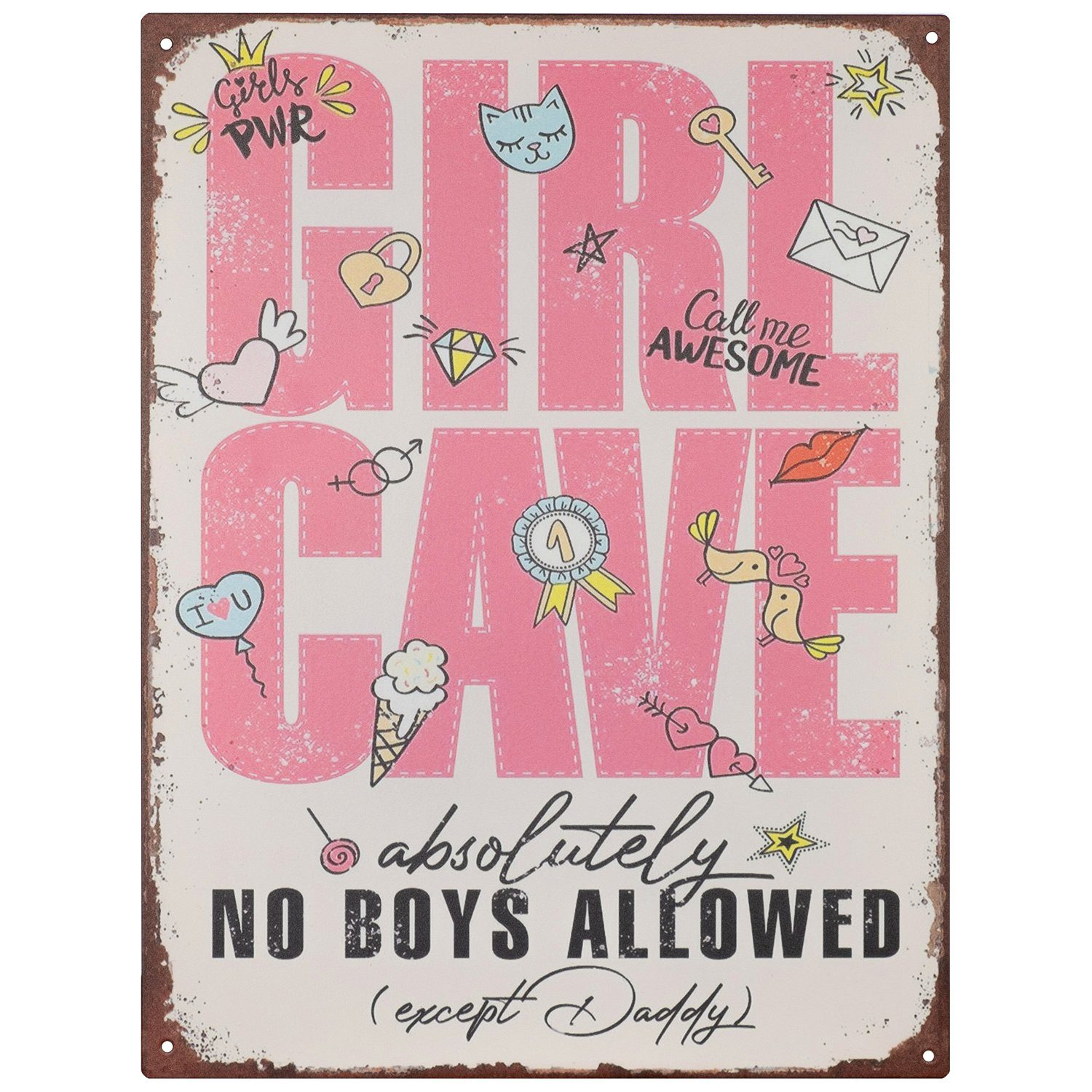Metallschild Blechschild GIRL CAVE Absolutely No Boys Allowed