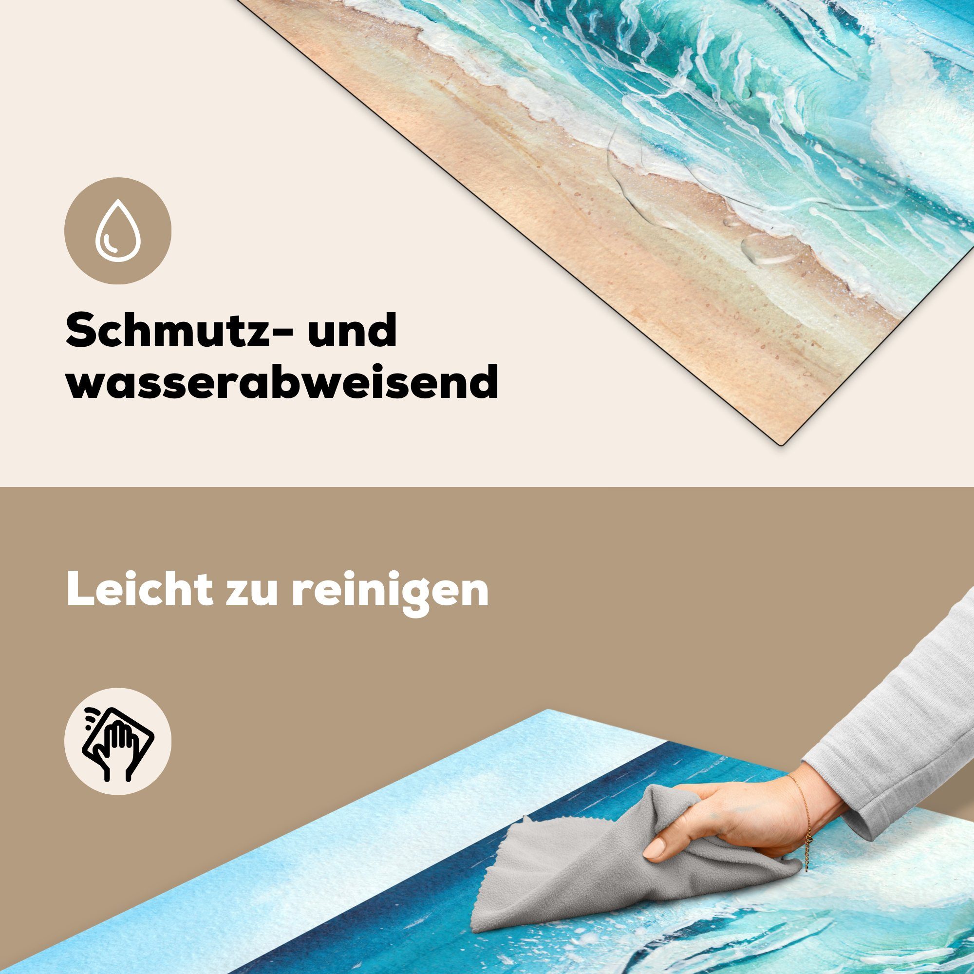 Aquarell, MuchoWow für - küche Vinyl, - Strand Arbeitsplatte cm, Ceranfeldabdeckung, Golf 78x78 (1 Herdblende-/Abdeckplatte tlg),