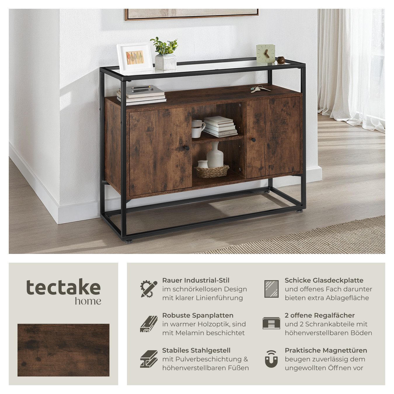 tectake Sideboard Kommode Oldham 100x38x80,5cm, Industrial Style günstig online kaufen