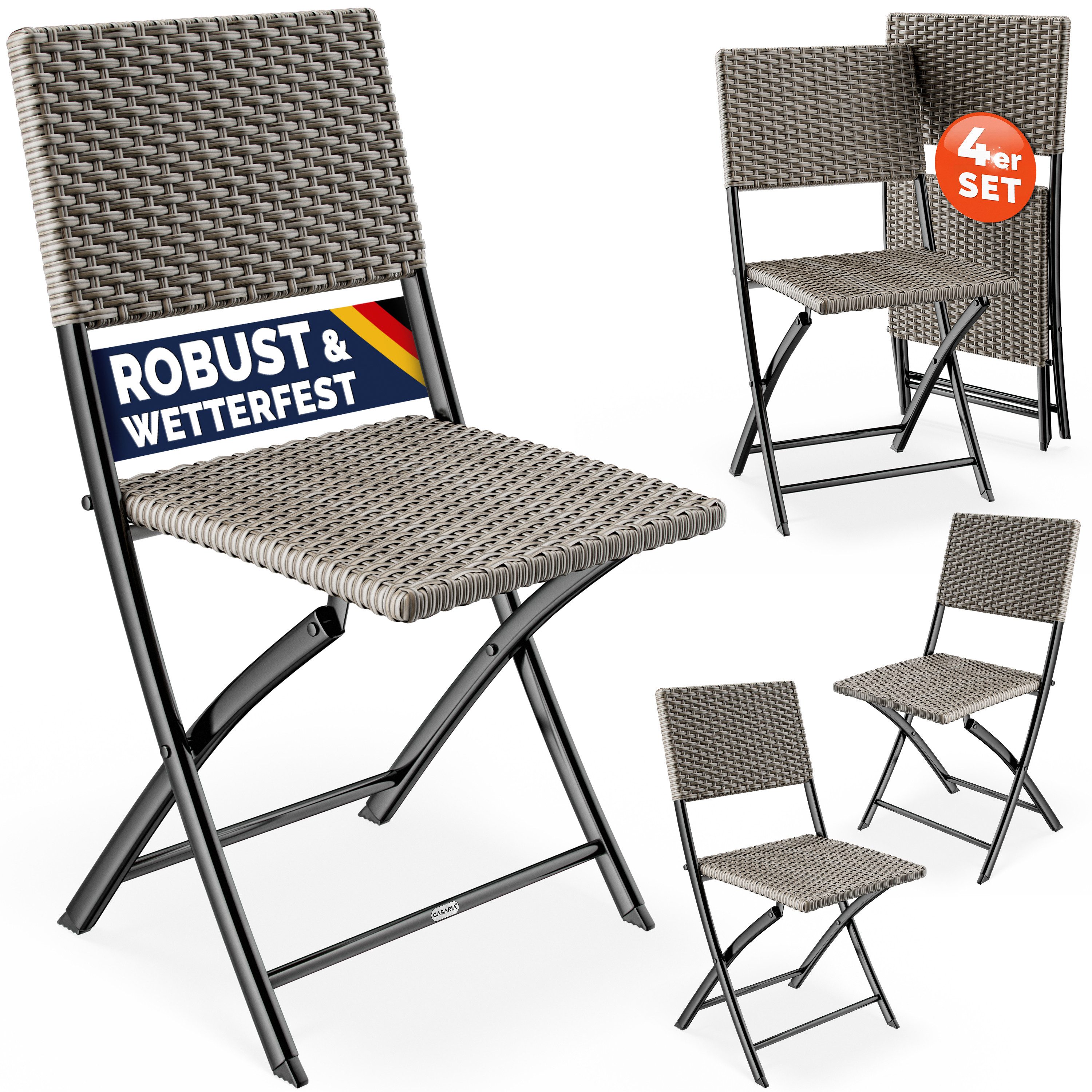 Casaria Klappstuhl, Polyrattan 4er Set 120kg Belastbarkeit Platzsparend Klappbar Leicht