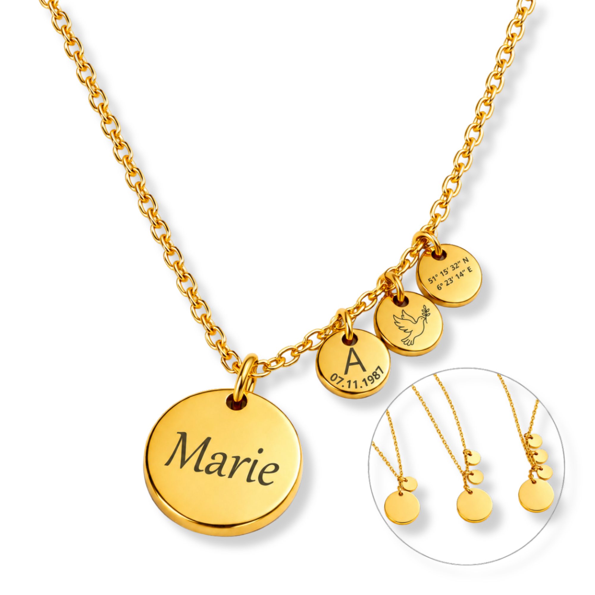 BS Schmuckdesign Kette mit Anhänger mit Gravur Personalisierte Halskette Damen Gravurkette Anhängerplättchen (inkl. Gravur), personalisiert inkl. Geschenkbox